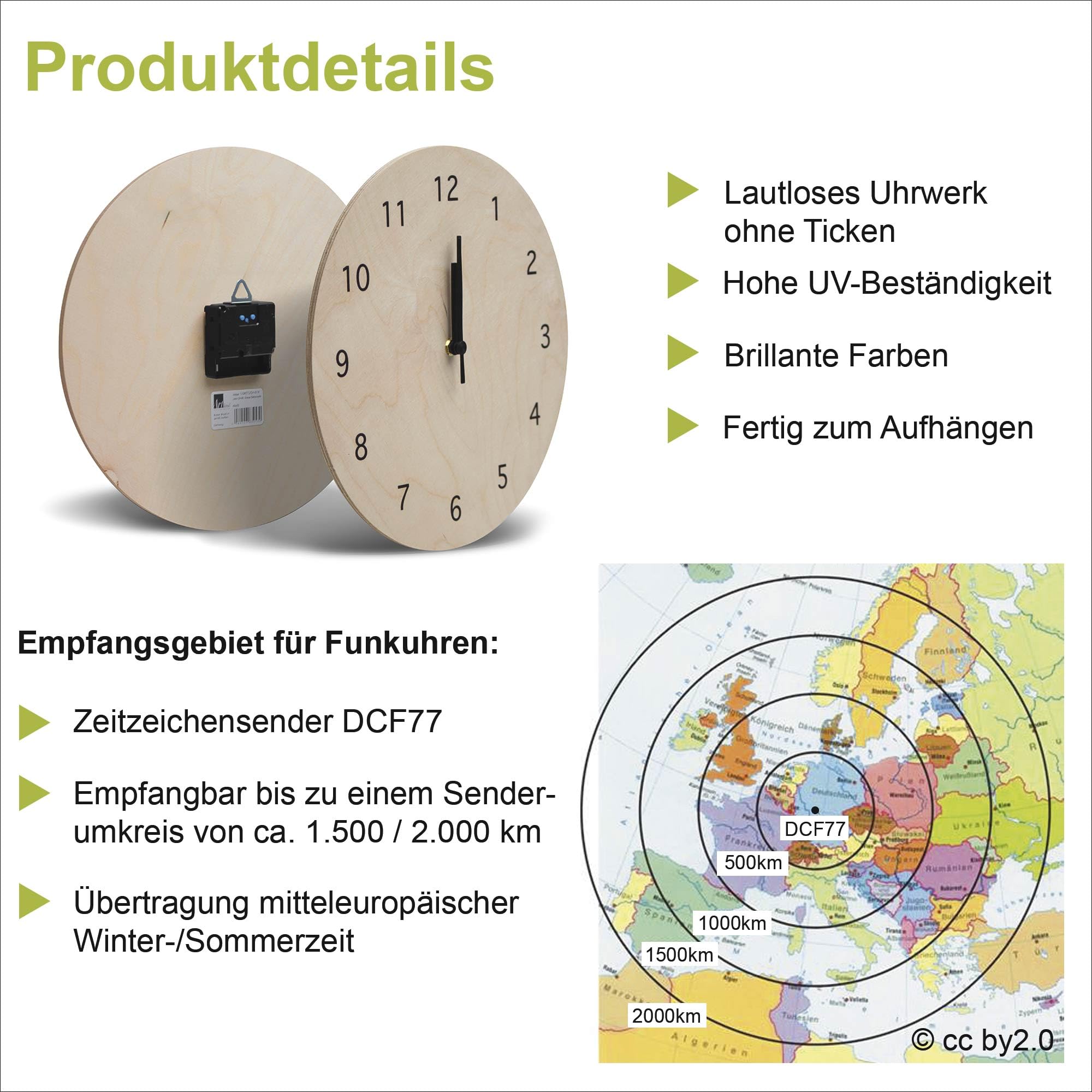 ARTLAND Wanddeko Wanduhr Holz Funkuhr ohne Tickgeräusche lautlos rund Ø 30 cm Küchenuhr Kaffee Cappuccino Croissant T5XO