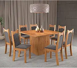 Conjunto de Jantar Mesa Quadrada Panama com 8 Cadeiras Dalas Mel/Grafite
