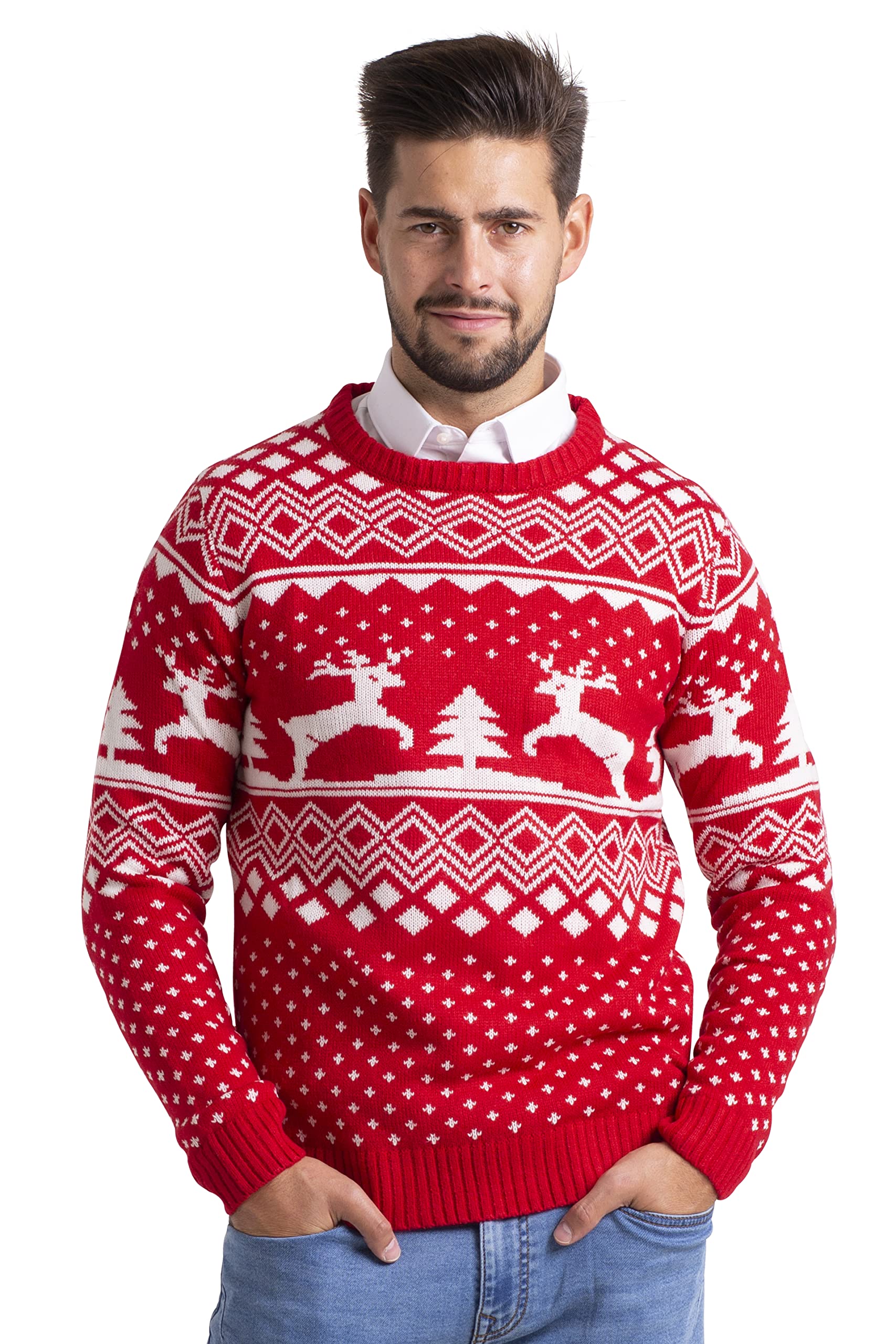BlauerHafen Herren Weihnachts Jumper Ugly Rentier Strickpullover Winter Jumper Rundhals Langarm Xmas Christmas Sweater Größen S–XXL