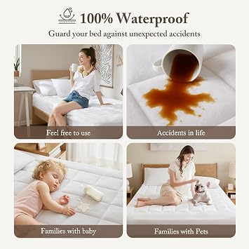 Madison Park Down Alternative Mattress Pad Waterproof Knit, Twin, White