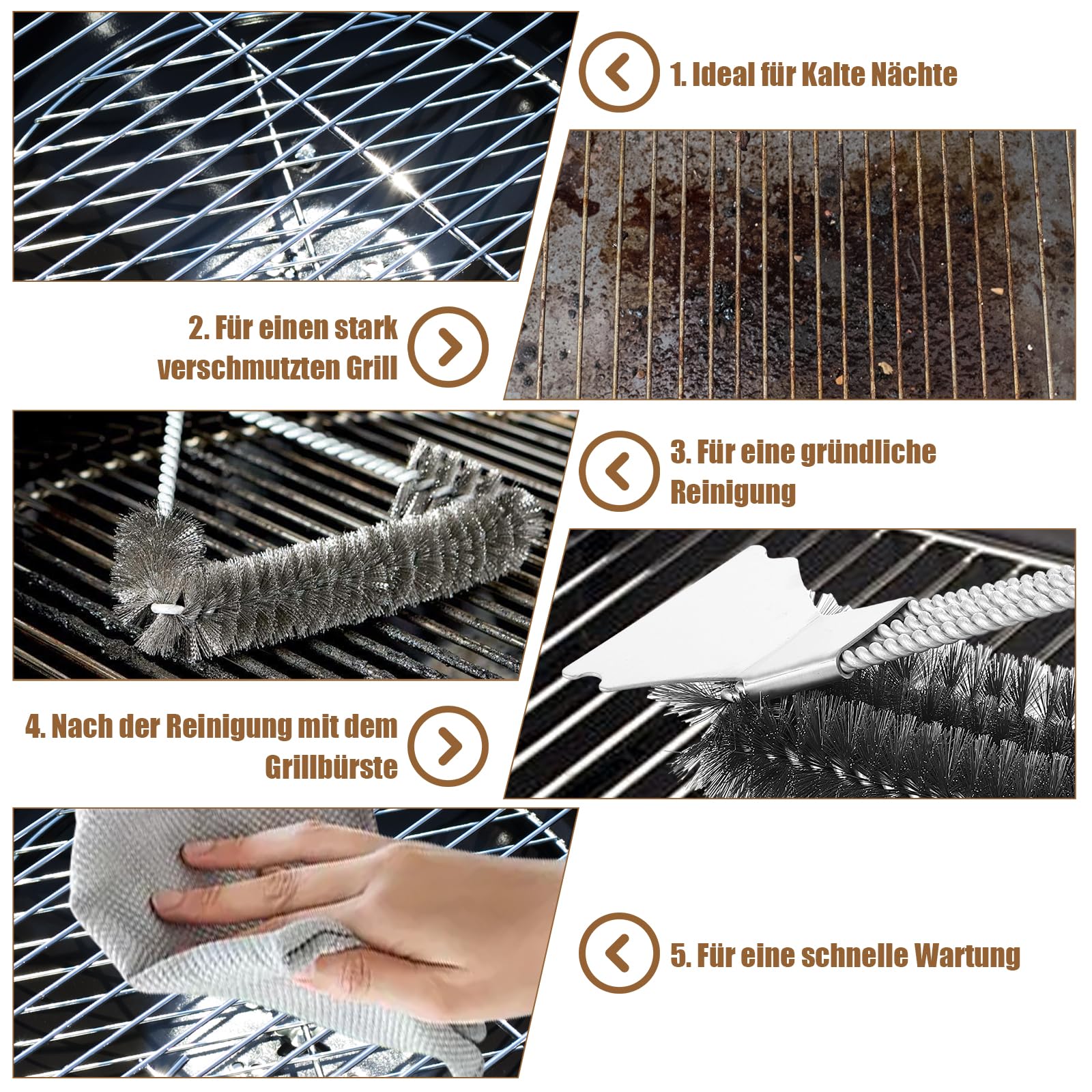Brosses de nettoyage barbecue 39 cm manche bois acier inoxydable Lot de 4