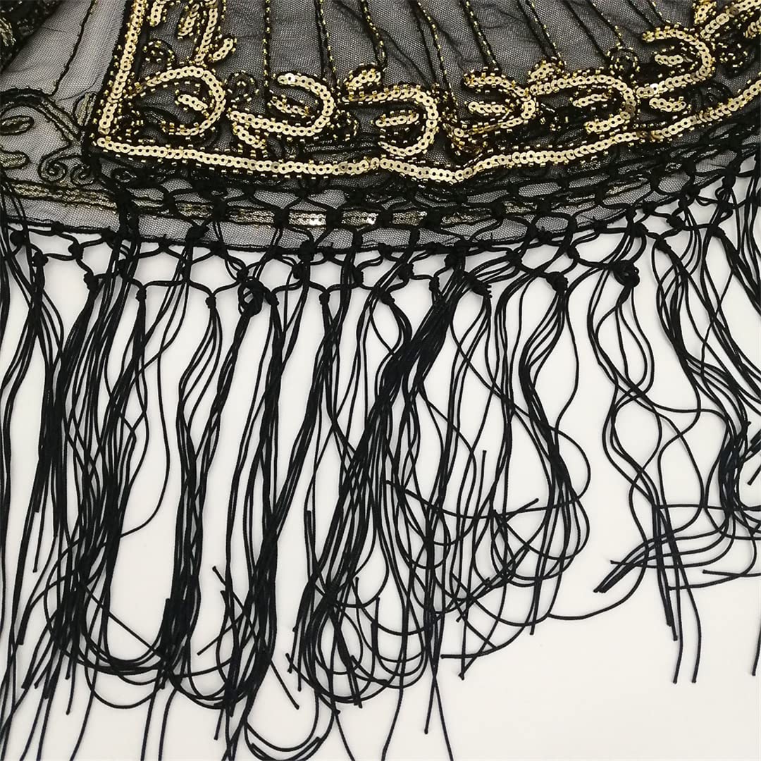 Sciarpa in pizzo e rete, Scialle da donna con frange e paillettes, trasparente, ricamo floreale, in rete, multicolore