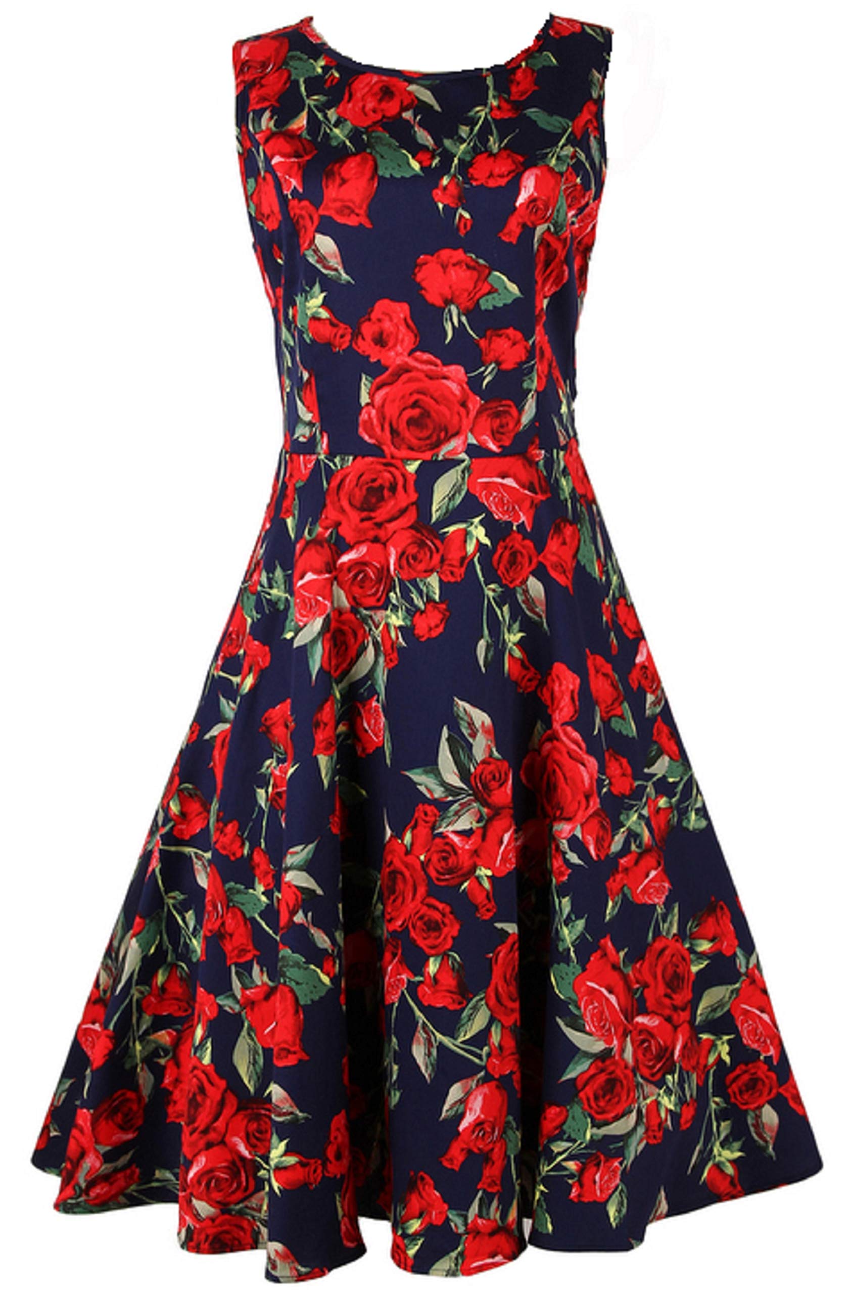 Candow LookLadies 50s Floral Print Dress Rose Vintage Maxi Midi Elegant Prom