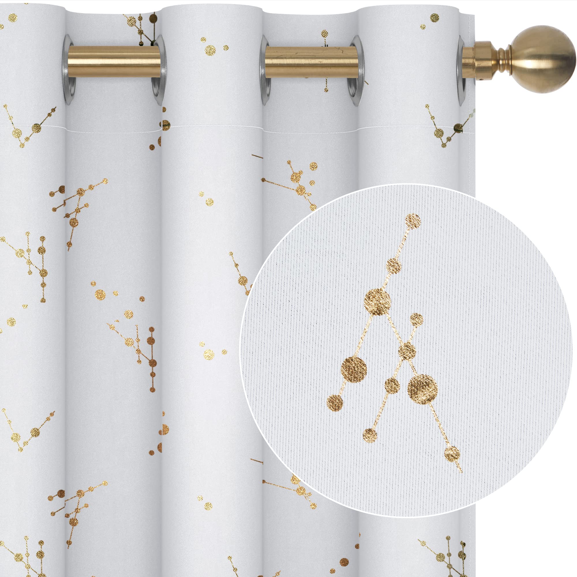 Deconovo Blackout Curtains, Greyish White, 42 x 95 Inch, Constellation Pattern Foil Printed Long Curtain, Grommet Light Blocking Window Drapes for Bedroom, 2 Panels