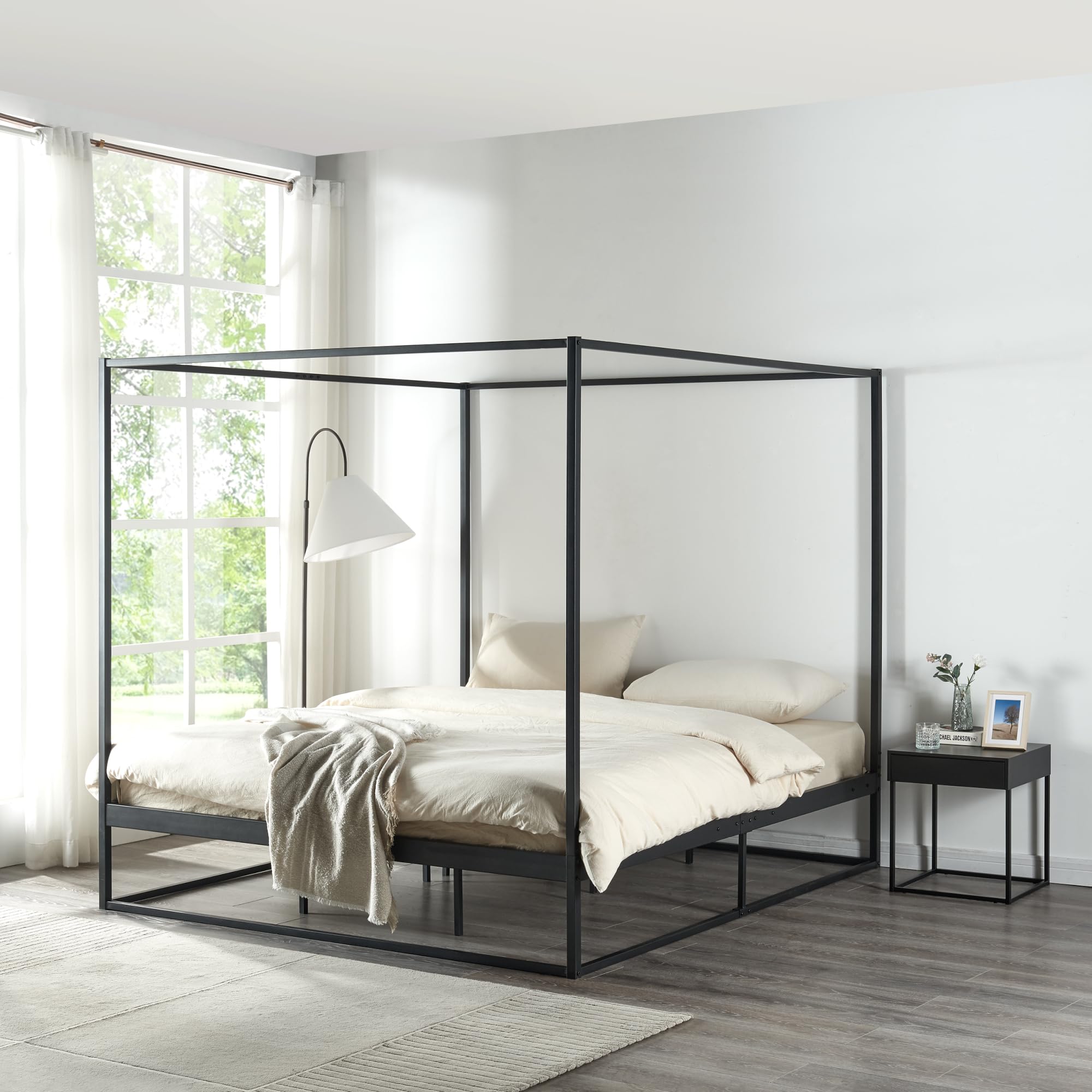 [en.casa] Himmelbett Kristianstad Metallbett 180 x 200 cm Doppelbett Bettgestell mit Lattenrost Bettrahmen Ehebett Schwarz
