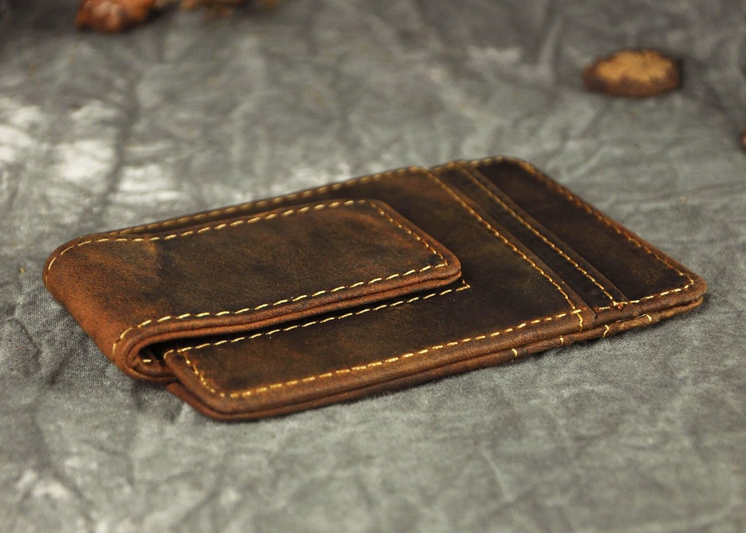 Le'aokuu Genuine Leather Magnet Money Clip Credit Card Case Holder Slim Wallet - Image 4