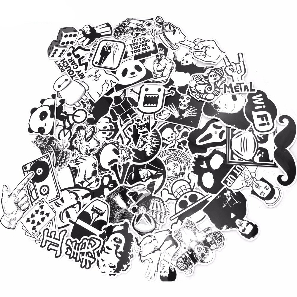 Dotiow Skateboard Luggage Stickers No Duplicated White Black Decal Vinyl Graffiti Flim Music Sticker Travel Car Bumper GDM Bomb Sticker Wall Decor (White& Black 100pcs)