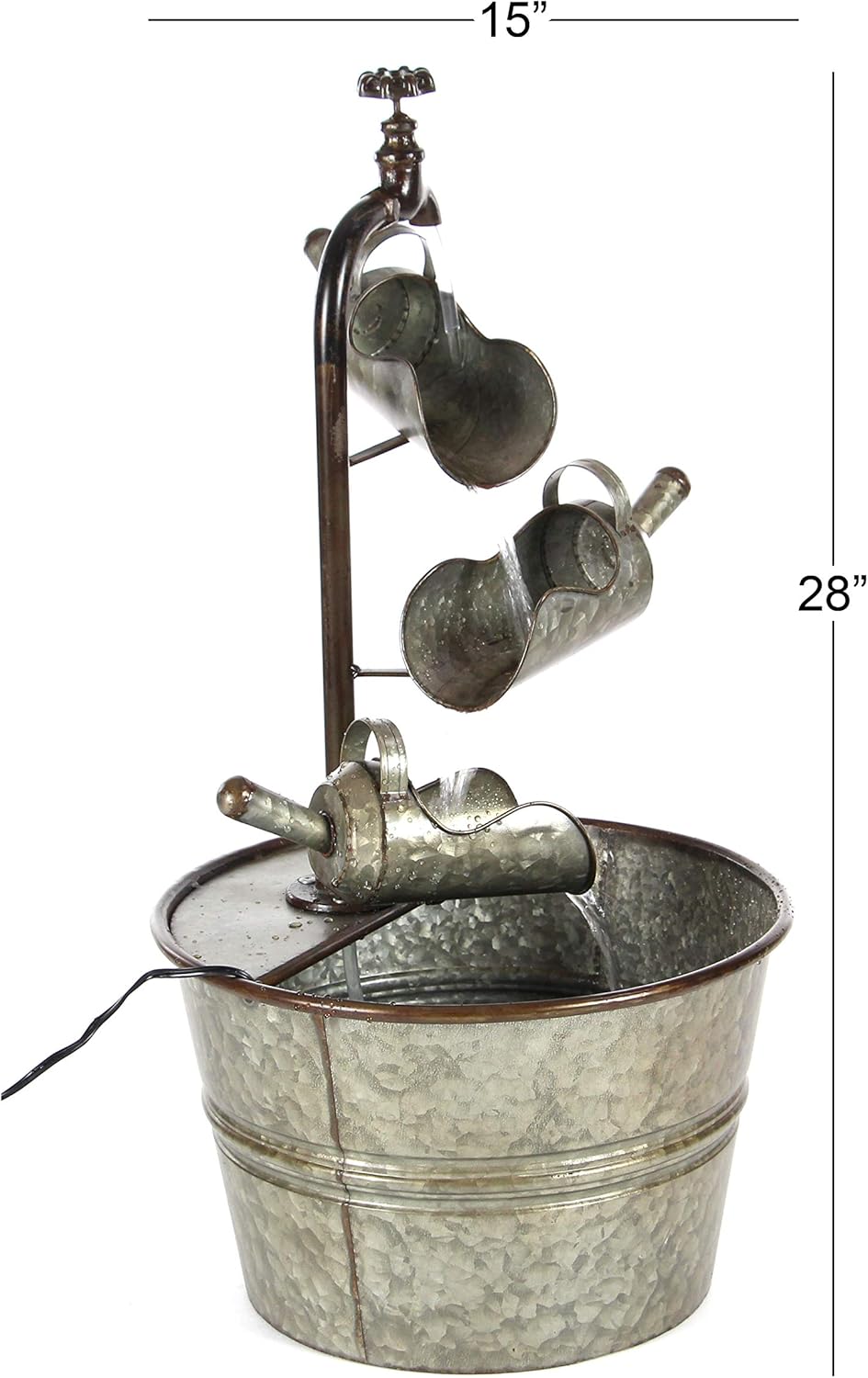 Deco 79 Metal Fountain with Watering Cans, 15" x 15" x 28", Gray