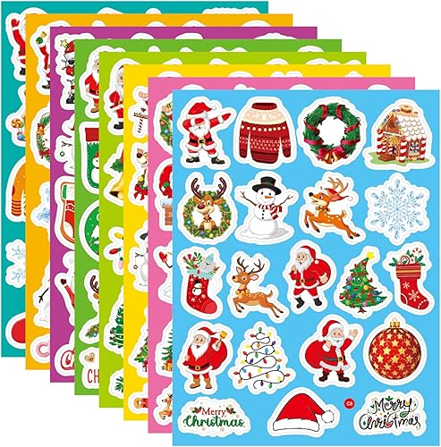 Calcomanías navideñas para niños, 160 unidades, 8 hojas, vinilo que no se repite, decoraciones impermeables: árbol, copo de nieve, Papá Noel, alce y