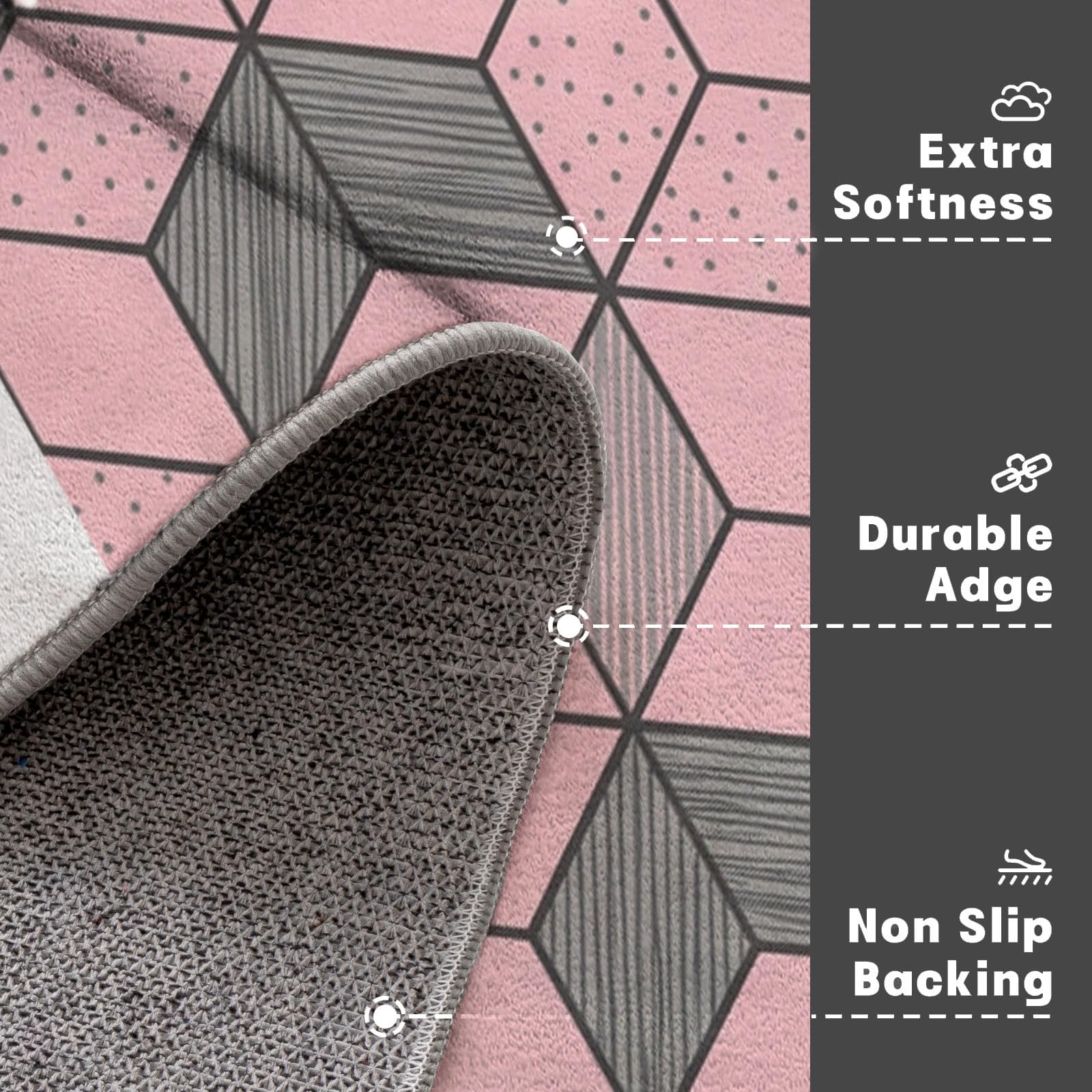 Zerbino 90X150Cm Per Interni Ed Esterni, Texture Di Cubi Moderni, Tappetino Lavabile In Lavatrice, Zerbini Resistente Morbido Antiscivolo, Geometria Della Moda, Tappeto Ingresso, Rosa