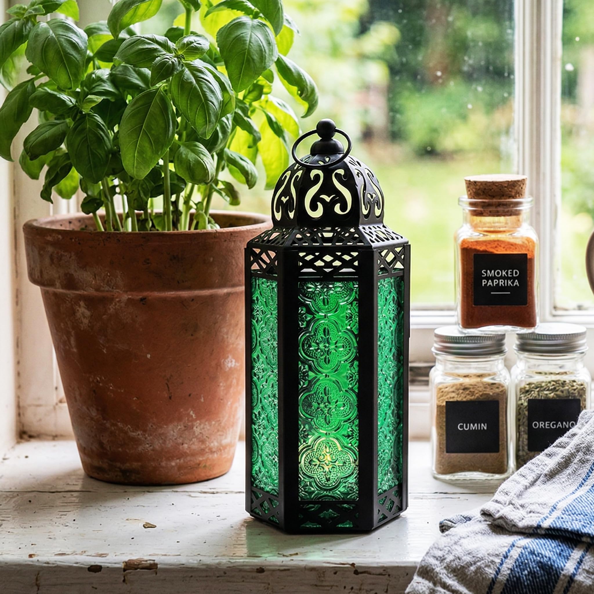 Lanterne in stile marocchino, metallo, Green, medium