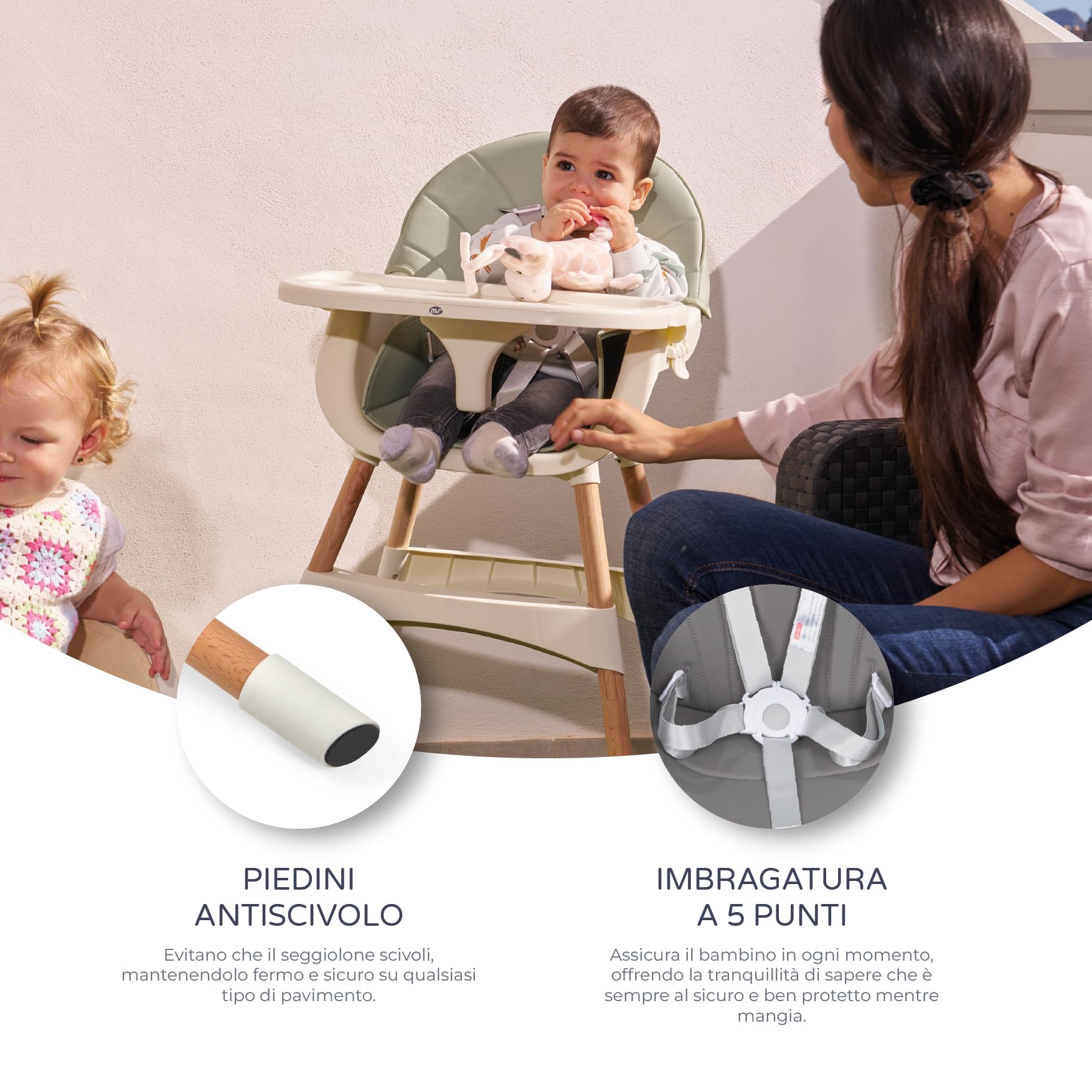MS BabyWorld – MIKA – Seggiolone 2 in 1 per bambini | Sedia convertibile | Seduta imbottita | Doppio vassoio