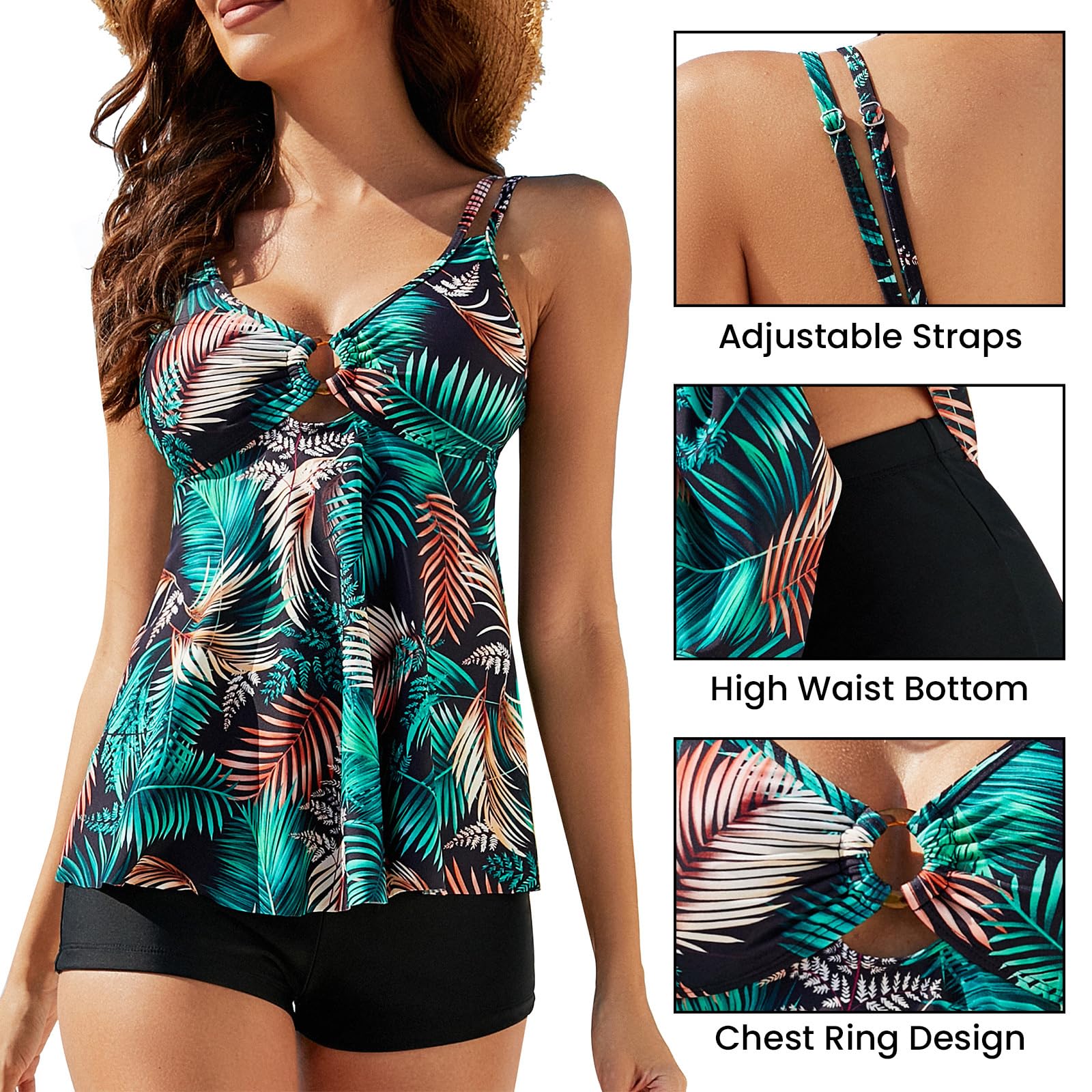 Costume da bagno da donna tankini set costumi da bagno push up a vita alta costume da bagno da donna stampato abbigliamento da spiaggia 2 pezzi tankini con pantaloncini per donna UK