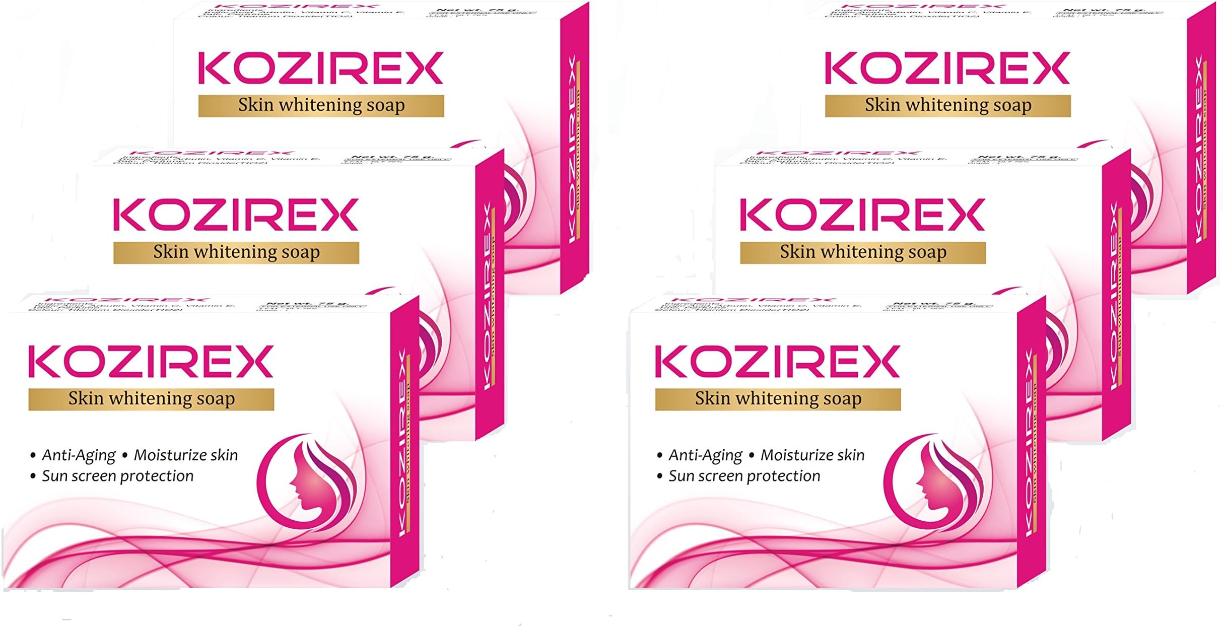 Biotrex Nutraceuticals Kozirex Skin Whitening Bath Soap, 75g - Pack of 6