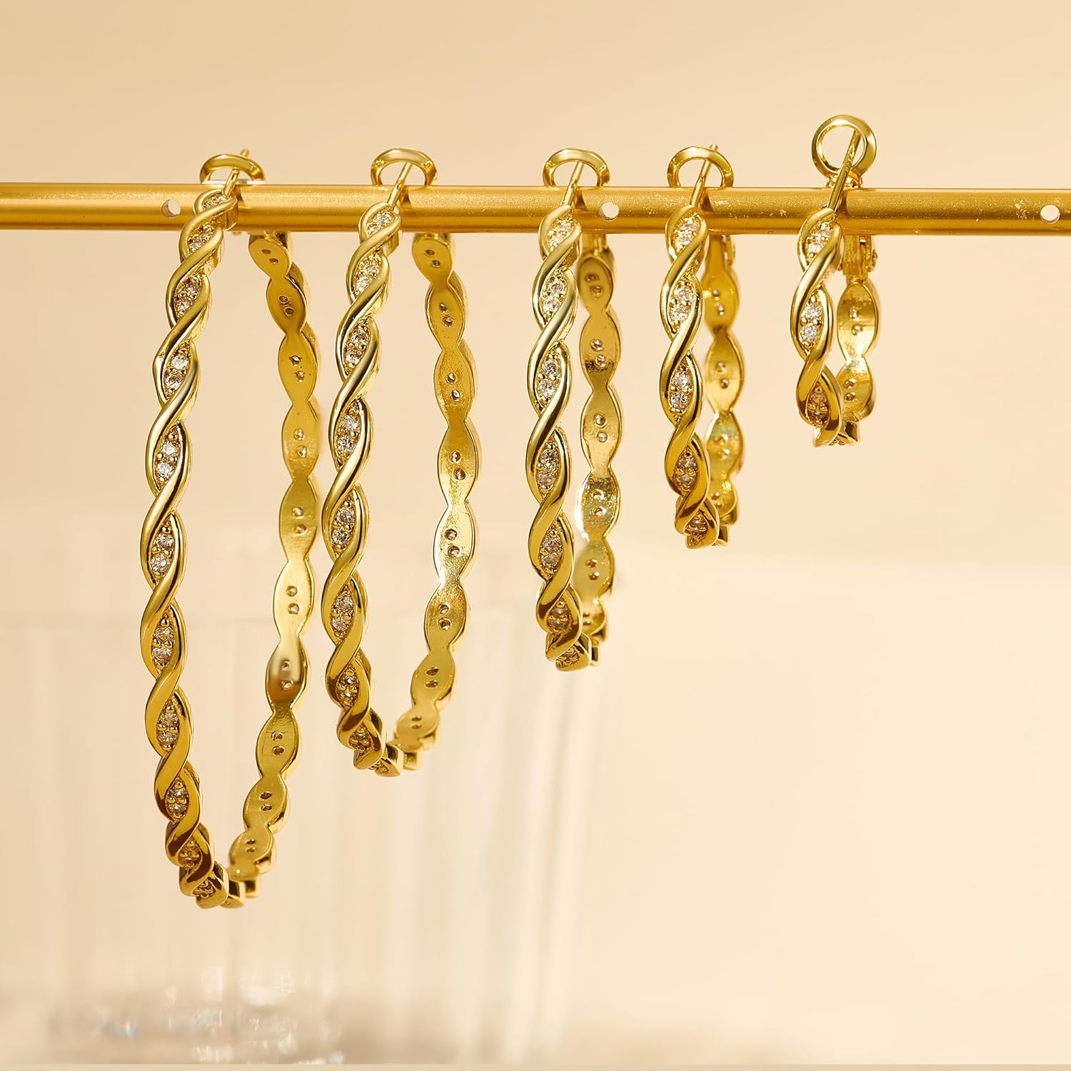 RANKEEF Large Twisted Hoop Earrings for Women with Shiny Cubic Zirconia Hypoallergenic 925 Sterling Silver Post Forever Love Hoops Trendy 3D Laser-Cut Sturdy Lightweight Big Twisted Gold Hoops - Image 7