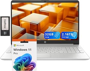 HP 15.6" FHD Laptop, Intel i3-1215U, 32GB DDR4 RAM, 2.16TB Storage(2TB SSD+160GB Docking Station Set), Intel UHD Graphics, Number Pad, 720p HD Camera, Bluetooth, Wi-Fi 5, Win 11 Pro, Silver