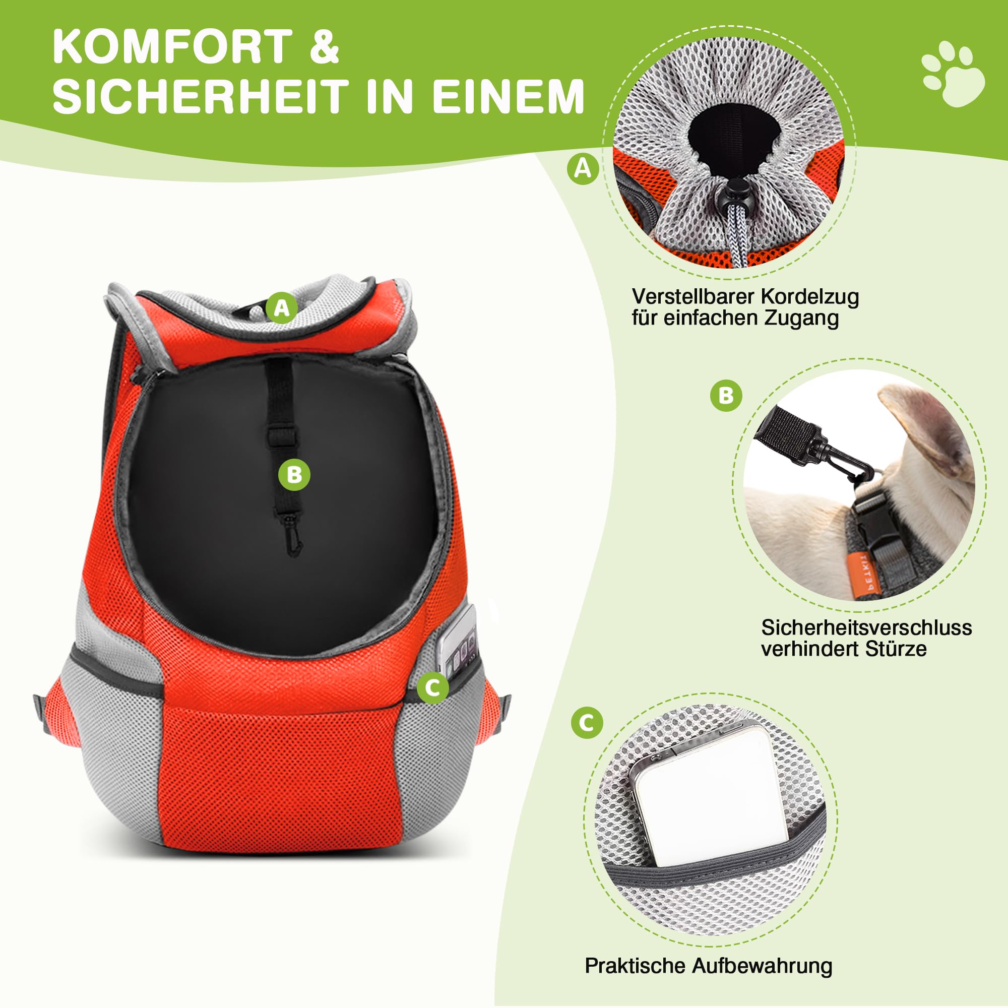 ALLSOPETS Hunderucksack, Tragbarer Haustierträger für Kleine Hunde und Katzen, Fahrrad- und Motorrad-Träger für Wandern, Camping und Outdoor (Bernsteinorange, L)