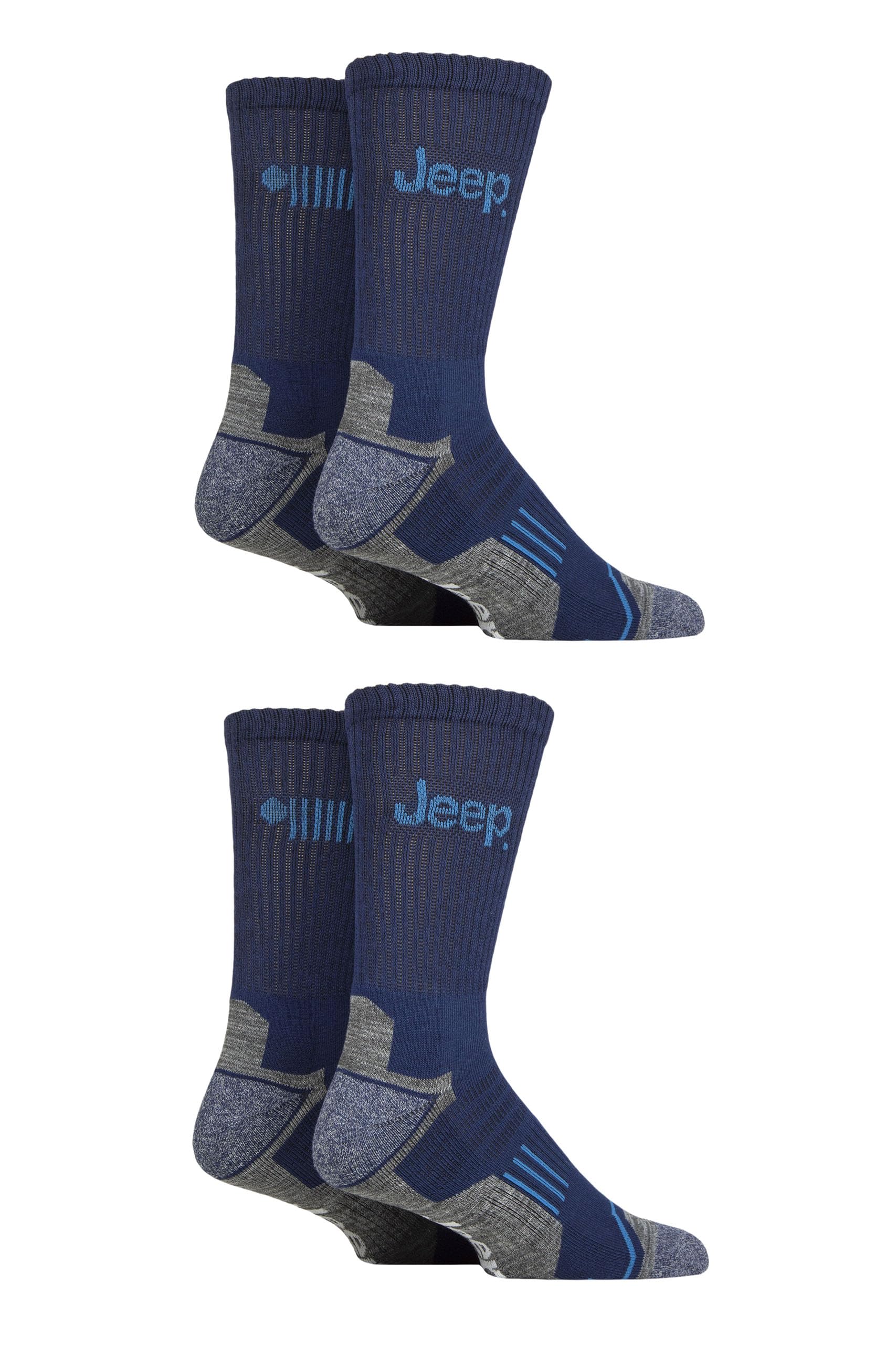 Jeep Mens Crew Sports Socks - Technical Performance Calf Length, Ribbed, Cushioned, Breathable, Arch Support, Suitable for Gym, 4 Pairs Size 6-11 Navy