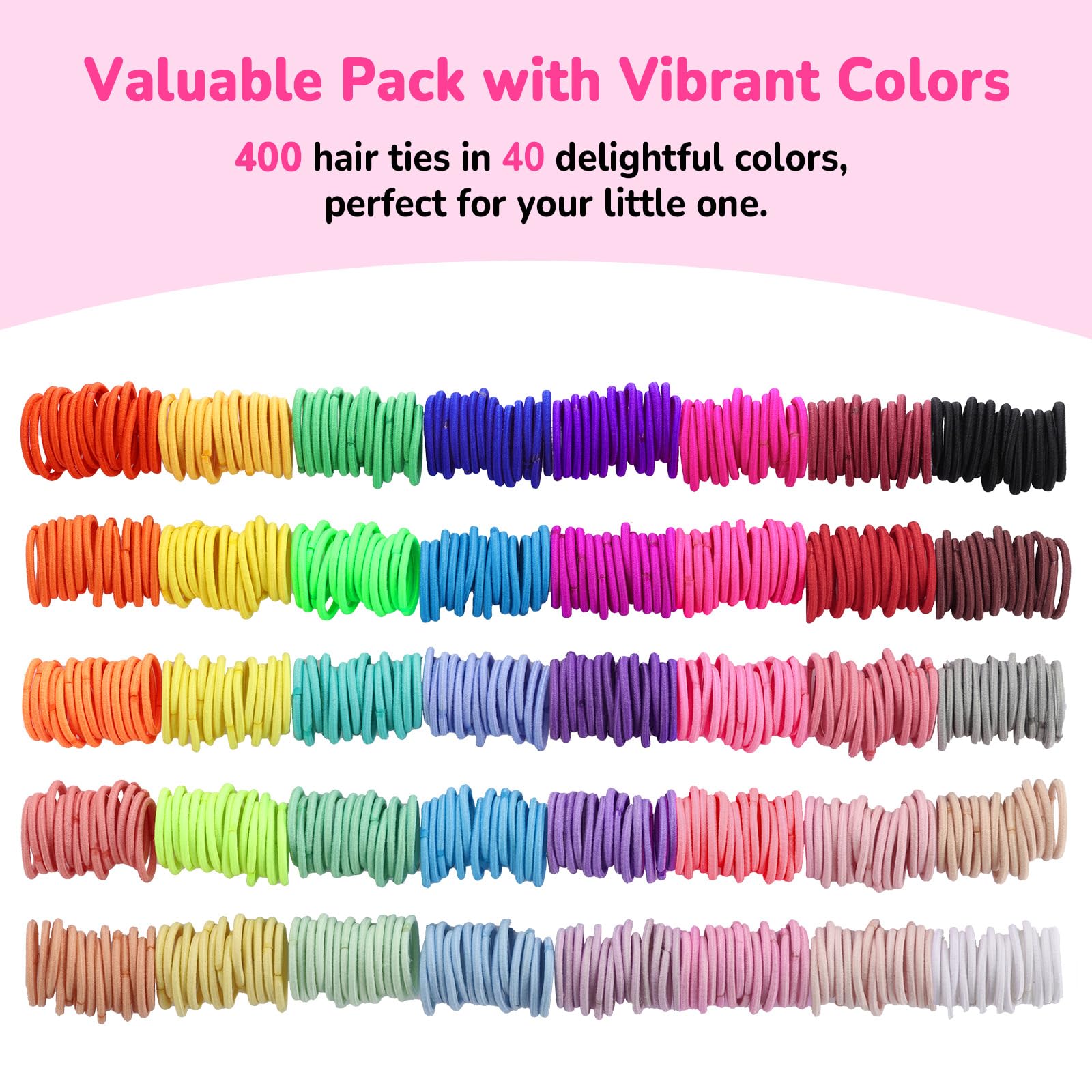 400Pcs Toddler Hair Bands, Funtopia 40 Colors Baby Hair Ties for Little Girls Colorful Small Hair Elastics - Image 2