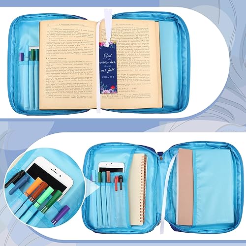 Miniatura 3 de Yaomiao Paquete de 3 fundas para la Biblia para mujeres, funda de transporte floral de 10 pulgadas, 8 bolígrafos, 90 pestañas, bolsa portátil