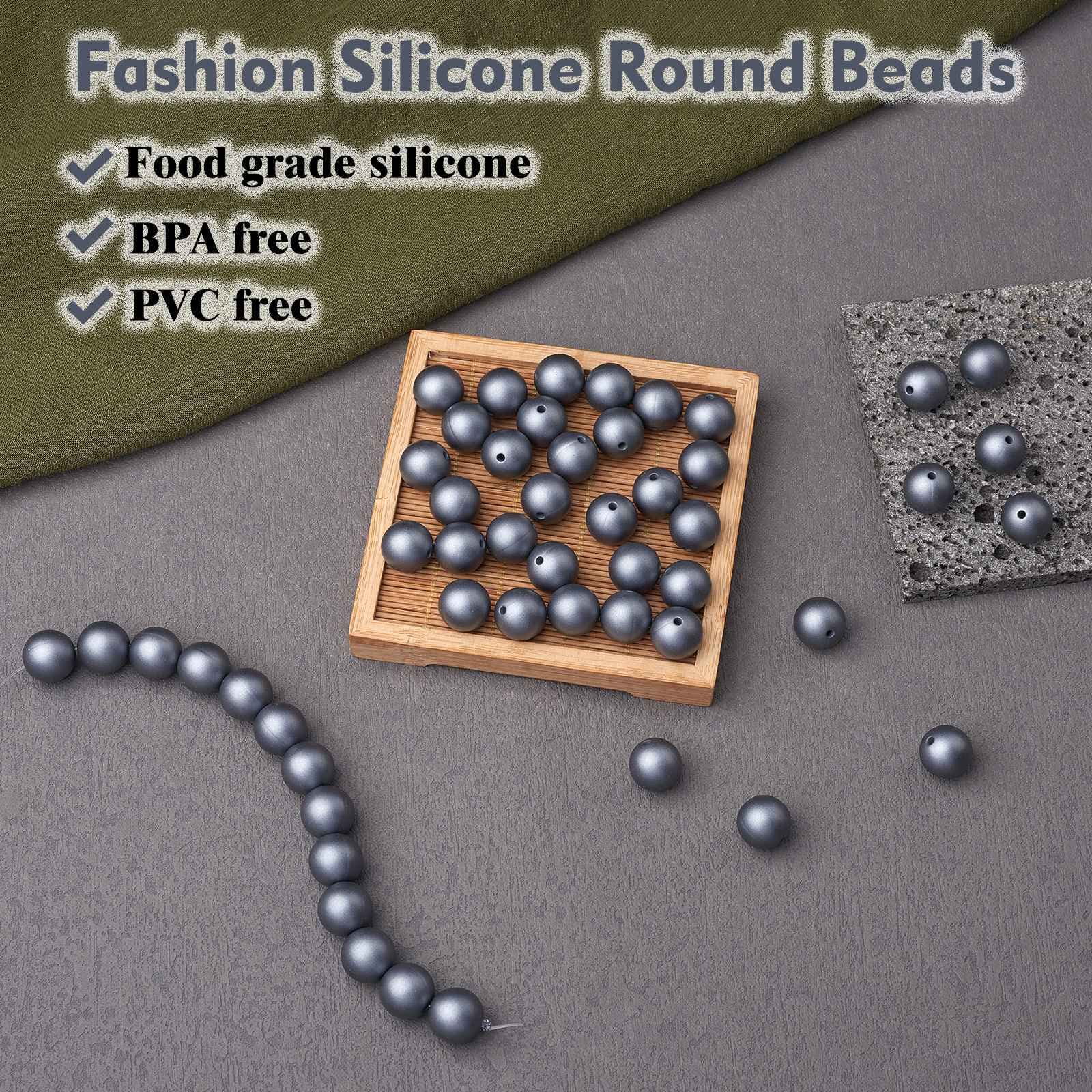 BEEFLYING 50 Pieces Silicone Beads 15mm Round Rubber Focal Bead Loose Spacer Beads for Keychain Making Pen Bracelet Necklace Jewelry DIY Craft (Slate Blue) - Image 3