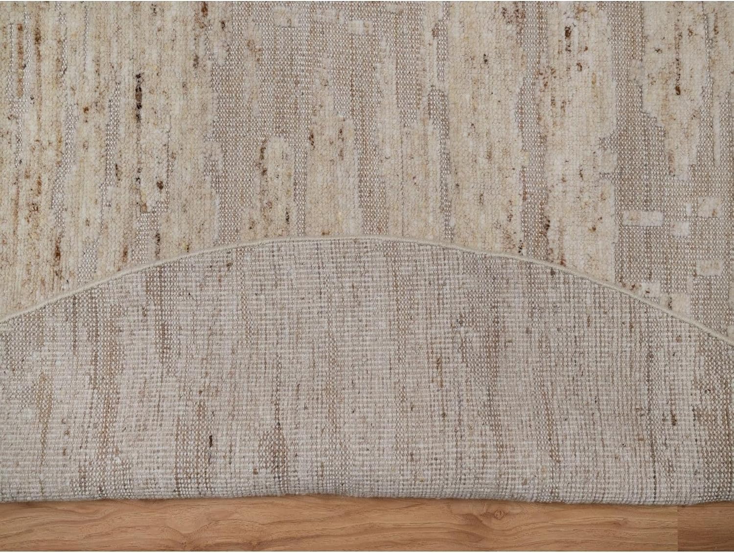 Hand Knotted Round Oriental Rug, Lace White, Pure Wool, 7'10" x 7'10", Modern Textured Hi-Low Design