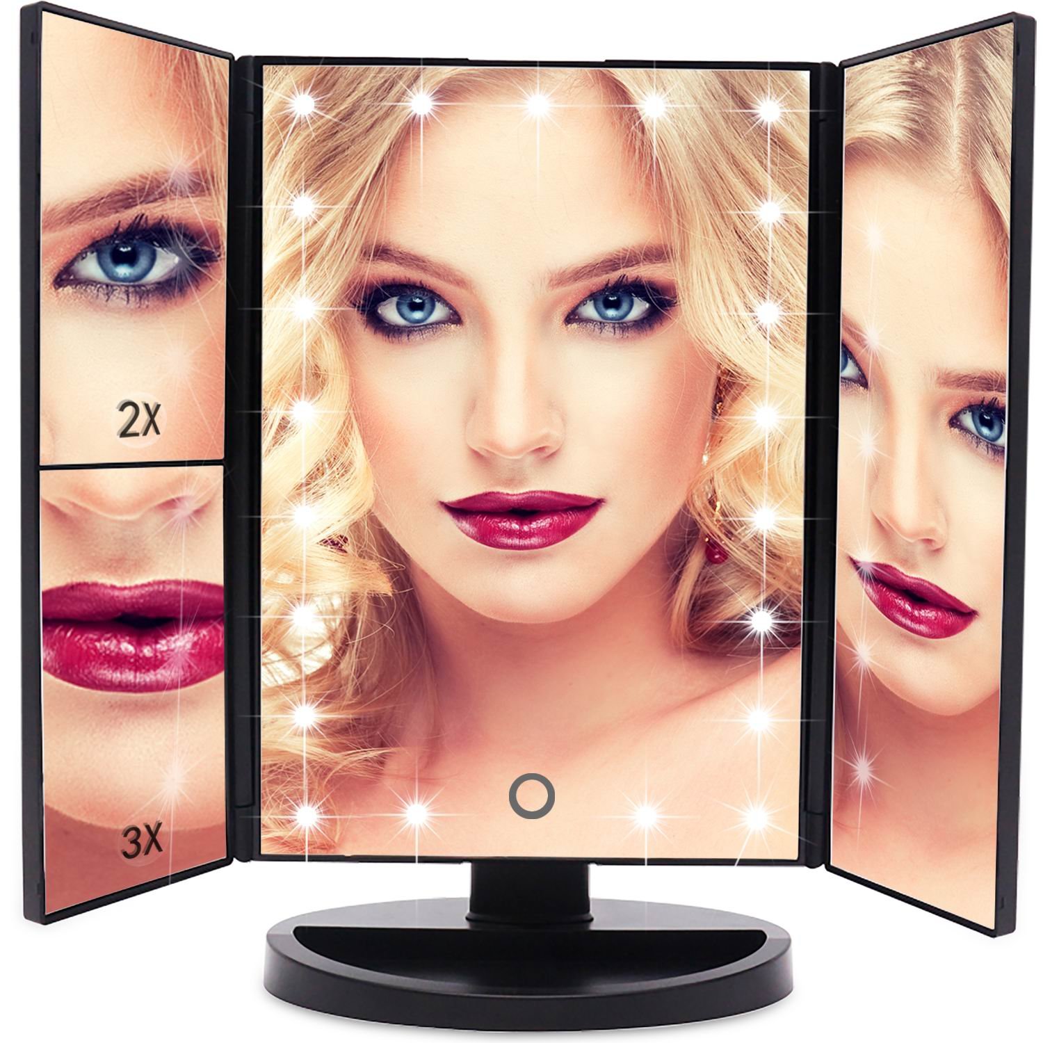 EmaxDesign Vanity Mirror 21 LED lighted Makeup Mirror With Magnification Trifold