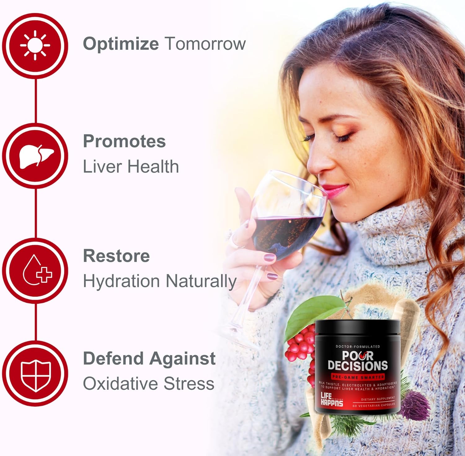 Life Happns Liver Support & Recovery Supplement for Adults – Doctor-Formulated with Milk Thistle, Schizandra, Rosemary, B6 & Electrolytes for Natural Detox Pathways, Hydration & After-Party Wellness