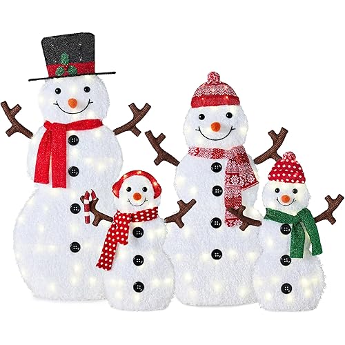 Best Choice Products 4ft 4-Piece 2D Lighted Christmas Snowman Family Set, Large Outdoor Yard Decor Holiday Decoration w/ 160 Twinkling LED Lights