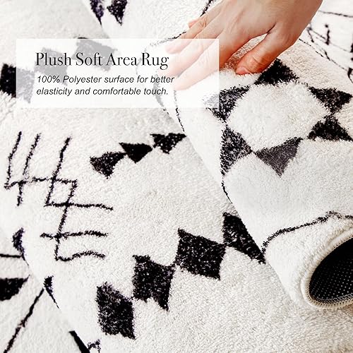 Miniatura 5 de Unomi Alfombra marroquí de área lavable, antideslizante para interiores, para sala de estar, dormitorio, oficina, 3 x 5 pies, color blanco y negro