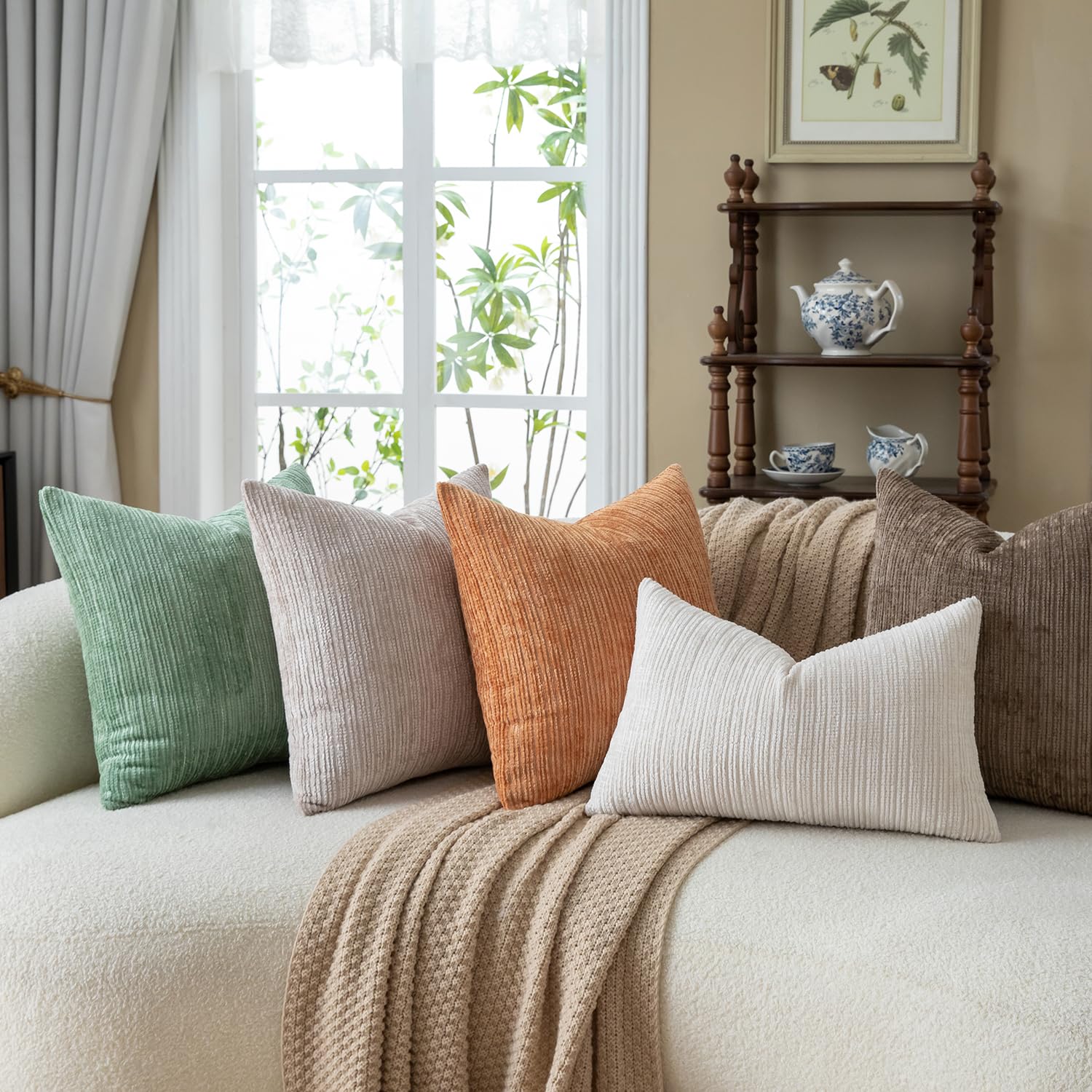 Mandioo Federa per cuscino in ciniglia testurizzata, 70 x 90 cm, beige e bianco, confezione da 2 federe decorative per divano, soggiorno, camera da letto, casa colonica