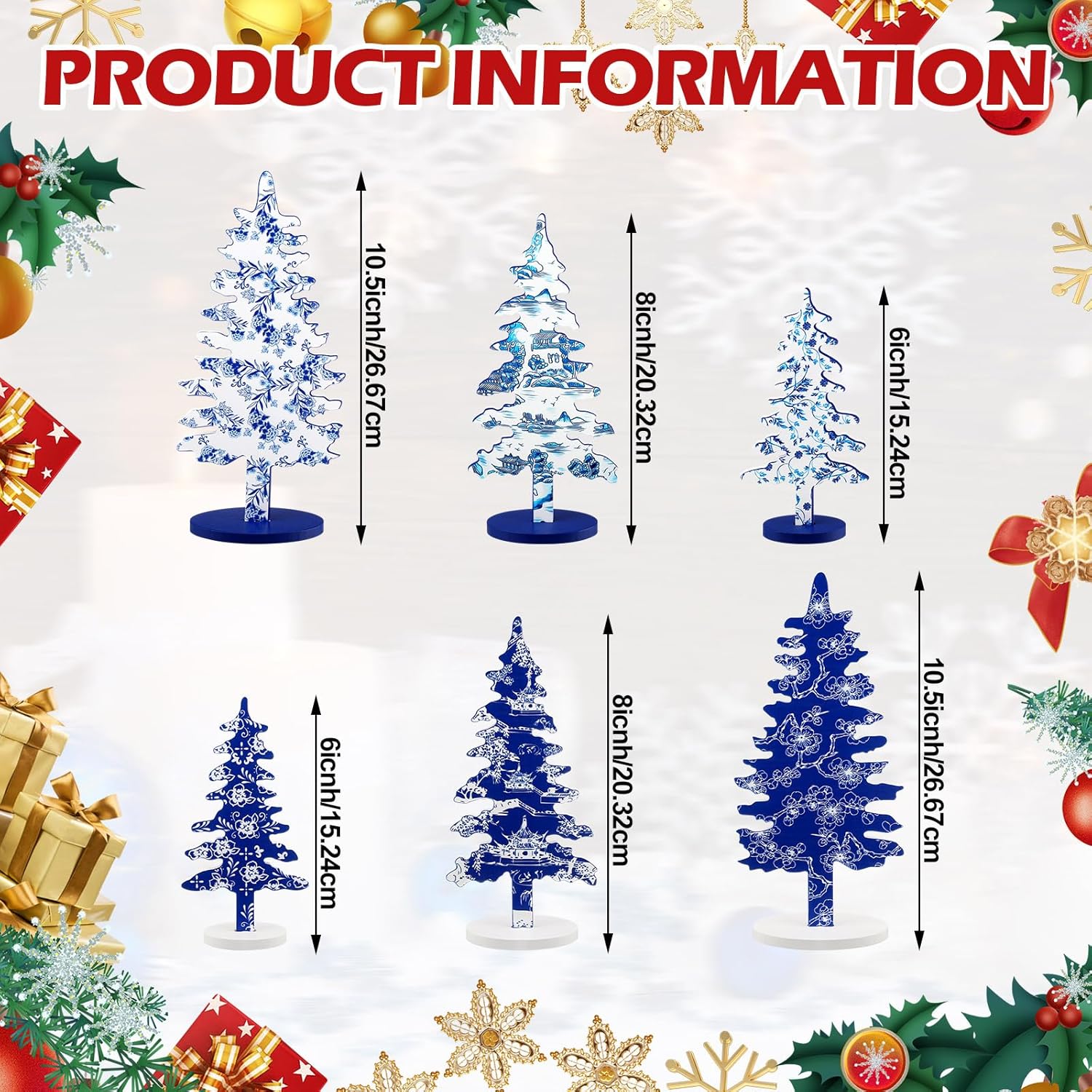 Kigley 6 Pcs Porcelain Christmas Tree Sign Table Decor 6" 8" 10.5" Blue White Xmas Tree Tabletop Christmas Tiered Tray Centerpieces Xmas Gift for Home Mantel Shelf Office Party Windowsill Decoration - Image 4