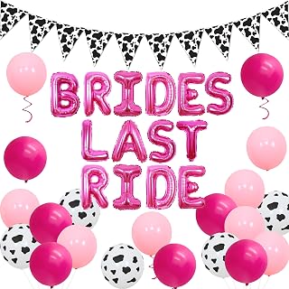 Hot Pink Brides Last Ride Nashville Bachelorette Party Decorations Western Themed Bachelorette Party Decorations for Cowgirl Bachelorette Brides Last Ride Cow Printing Balloons Cow Pennant Flags