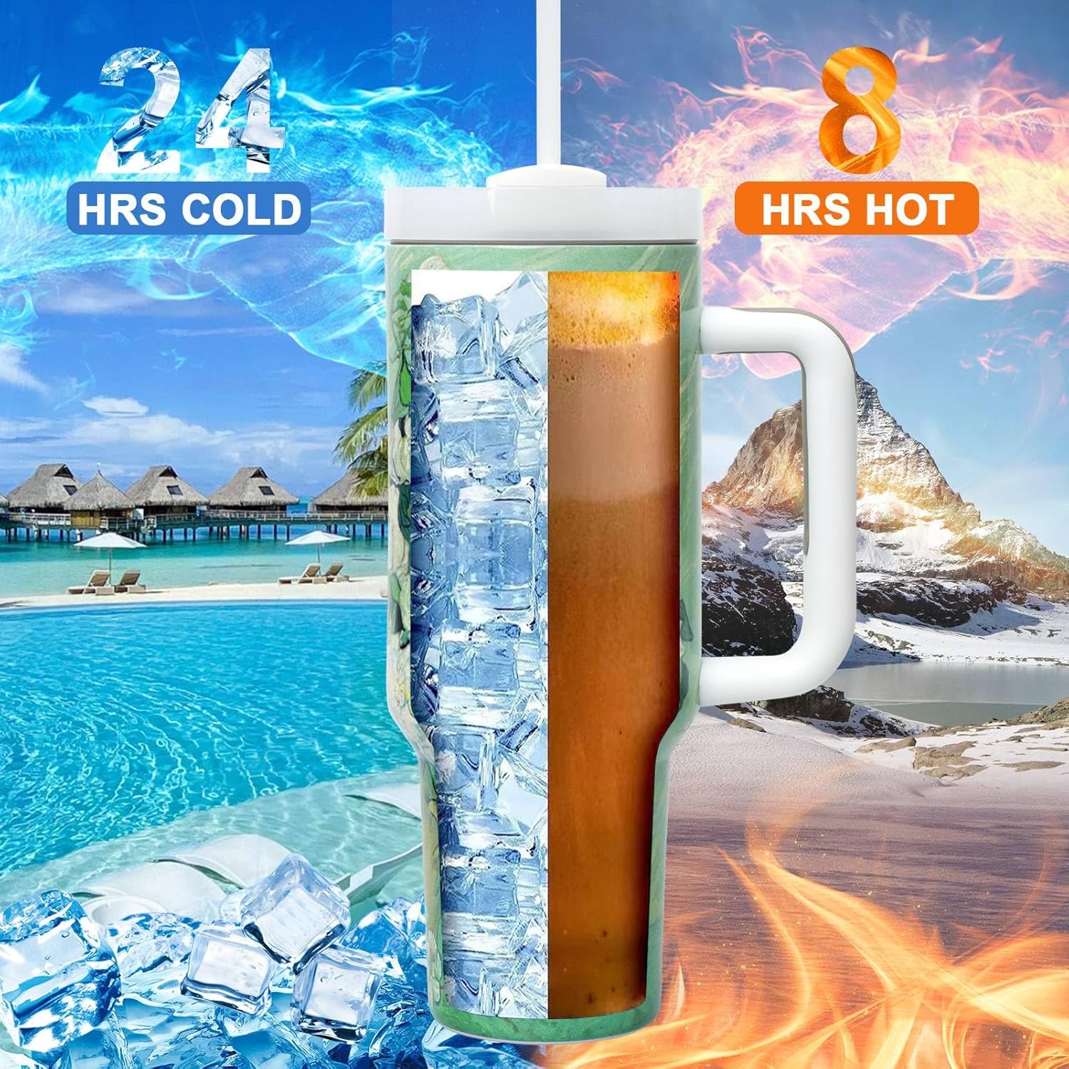 Jormungand 40 oz Tumbler with Handle and Straw Stainless Steel Vacuum Insulated Water Bottle for Hot or Cold Beverages Coffee Mug with Leakproof Straw Lid Sliding Lid Gift for Women&Men (Roses) - Image 6