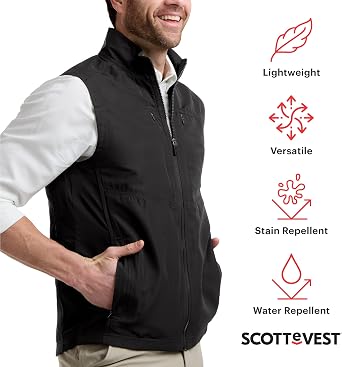 SCOTTeVEST LightEST Vest for Men - 16 Hidden Pockets - Lightweight Water Repellent for Travel & More