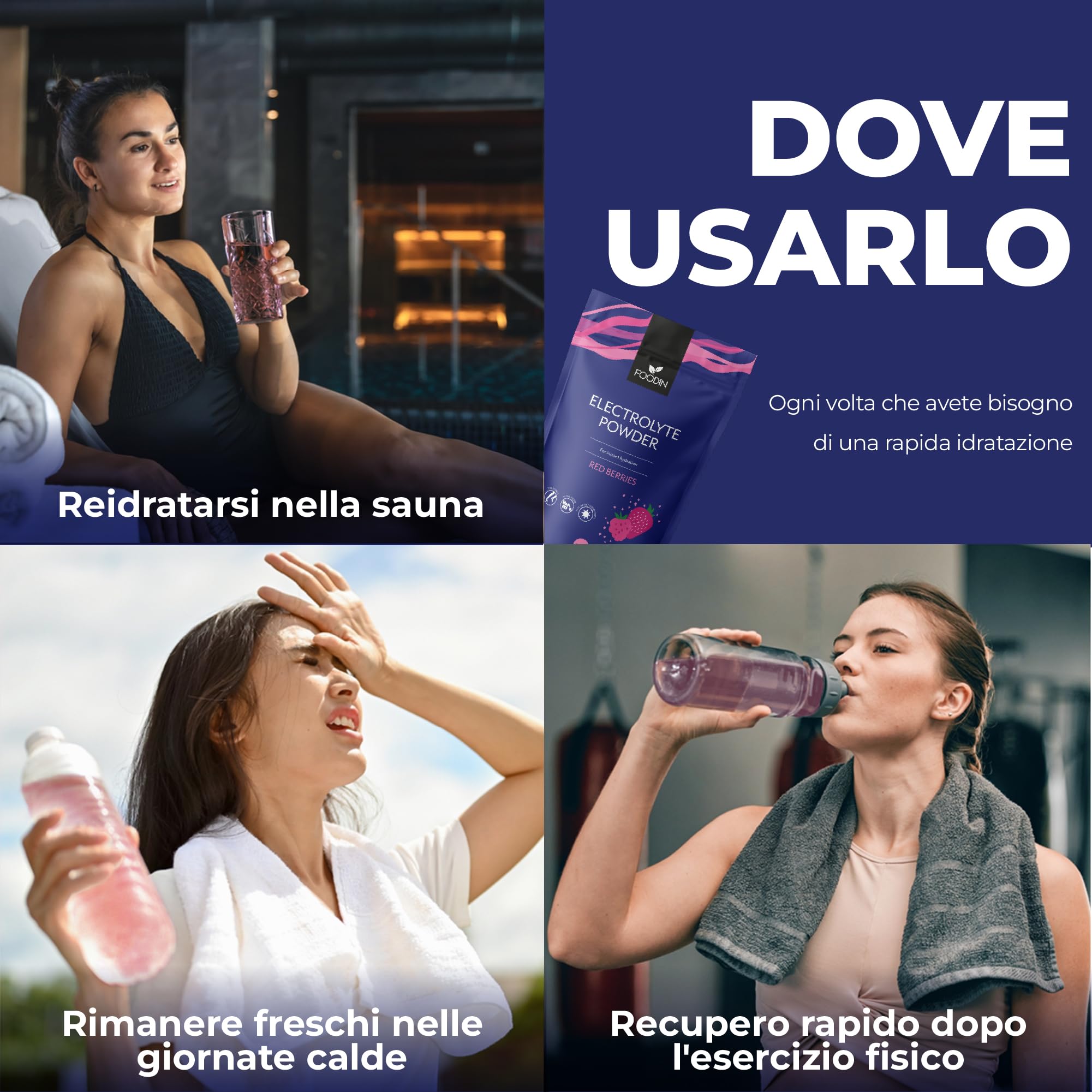 FOODIN Poudre d’Électrolytes Hydratation et Récupération avec OptiMSM Vitamine C AquaminF & Sel de Guérande – Boisson Isotonique sans Sucre Céto Énergie et Minéraux (Red Berries) 240 g