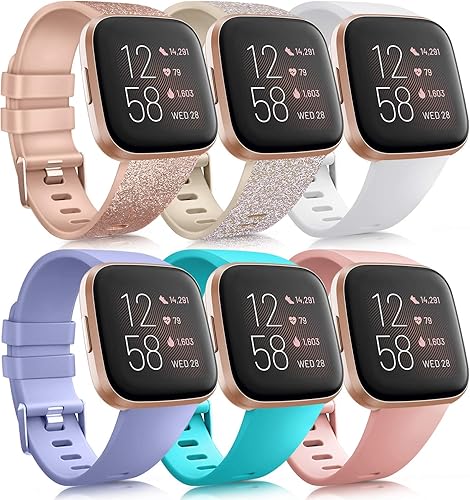 Paquete de 6 correas deportivas para reloj compatibles con Fitbit Versa 2Fitbit VersaVersa LiteVersa SE, clásicas correas de repuesto de silicona