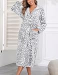 Viakeo Robe de femme Robe à capuche peignoir long épais chemise de nuit avec poches peignoirs doux comfy S-XXL