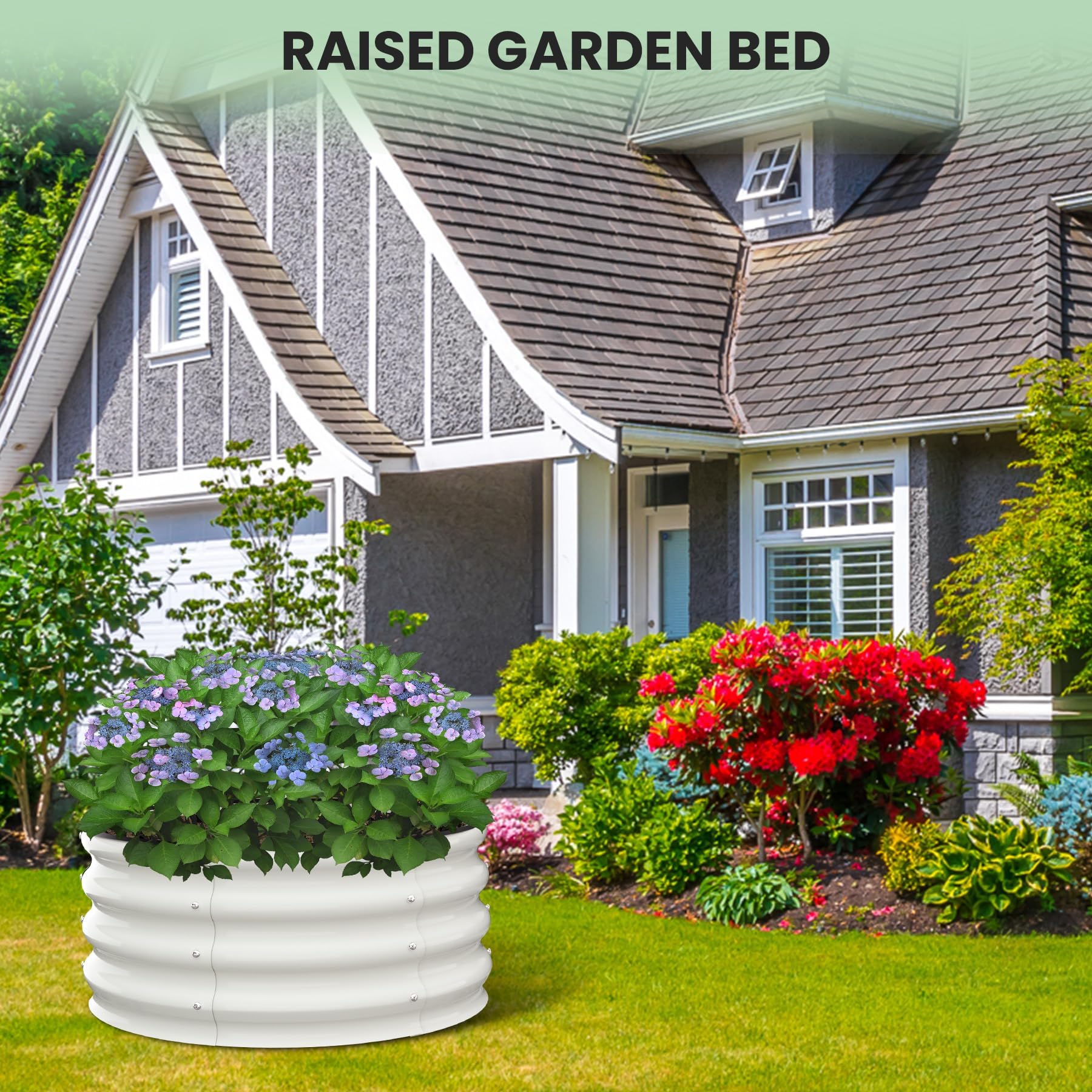 Garvee Set di 2 Letti per Orto Rialzati Tondi in Acciaio Zincato, Ø60 x 30 cm Fioriere da Esterno con Fondo Aperto e Bordo di Sicurezza in Gomma, Letto da Giardino Compatto per Erbe e Fiori, Avorio