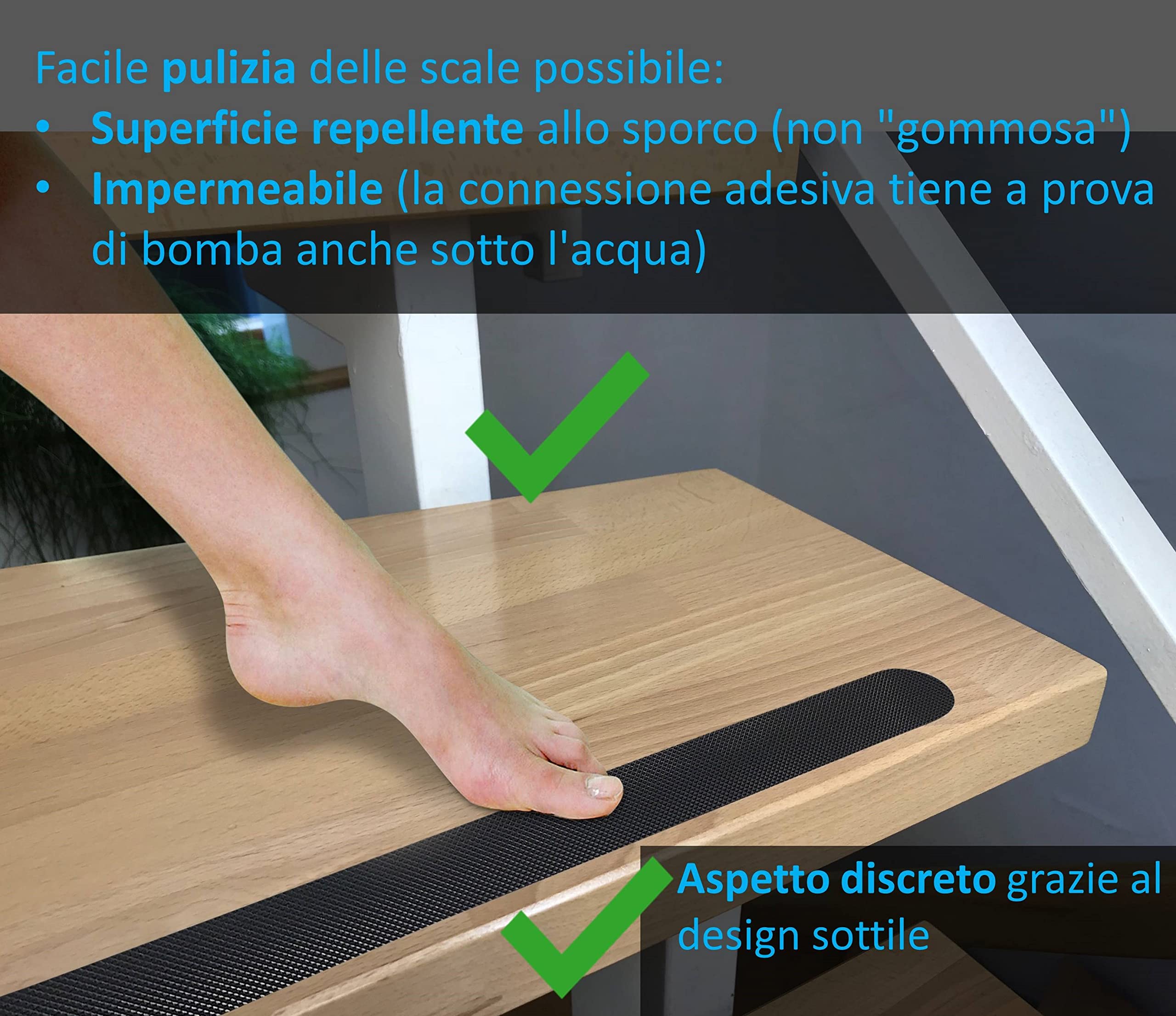 Strisce Antiscivolo per Scale | Nastro Antiscivolo Nero Pretagliato, Strisce Antiscivolo XXL (90x3 cm) | Adesivi Antiscivolo per Interni - Confezione da 18