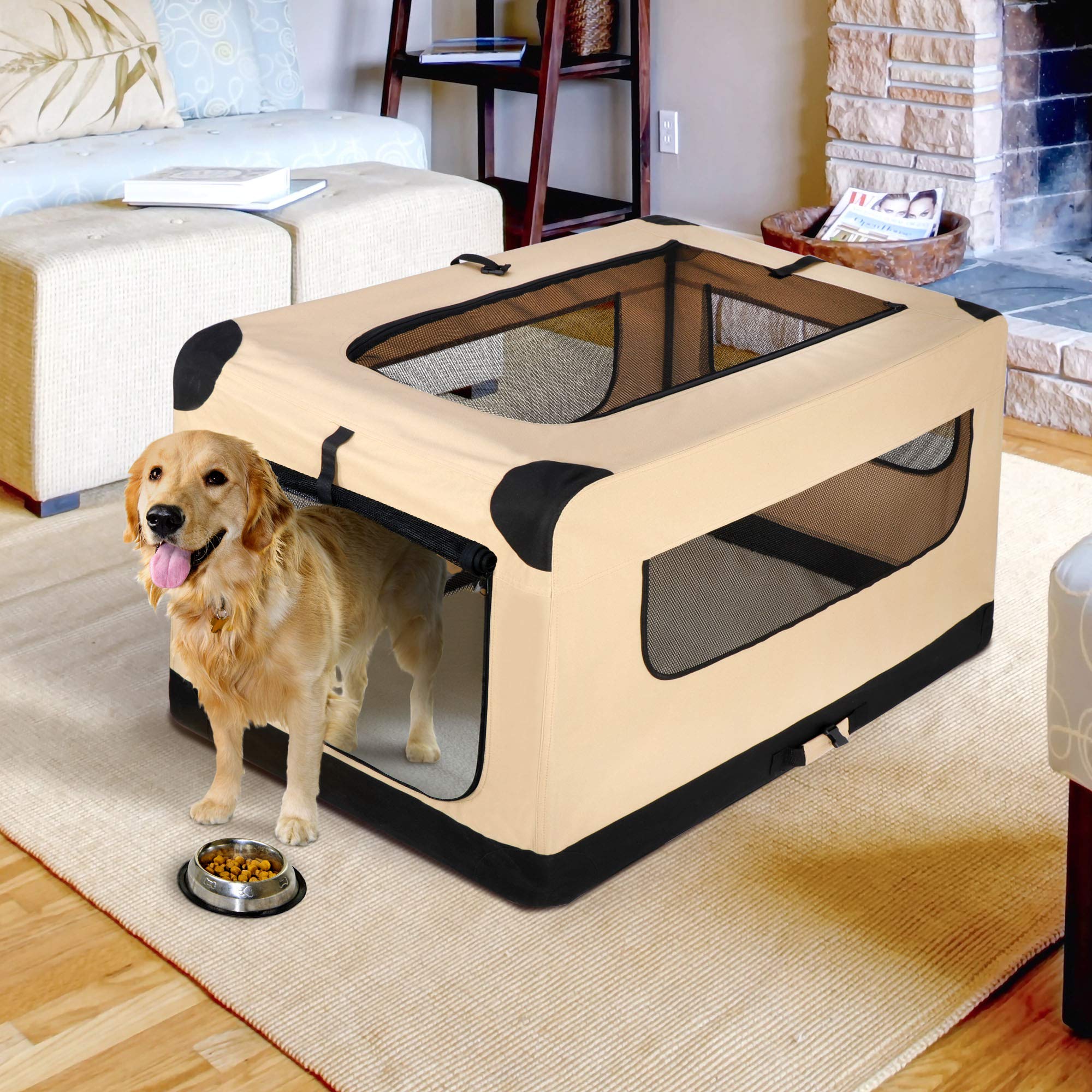 42Inch Dog Crate Folding Soft Kennel Indoor Outdoor Travel Use for Large Dogs with Straps