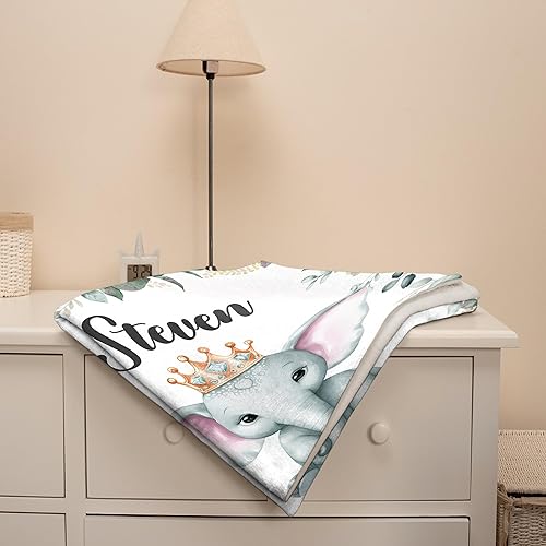 Miniatura 7 de Manta personalizada para bebé, regalos para niños, manta de franela súper suave y cómoda con nombre personalizado de elefante, regalo para recién