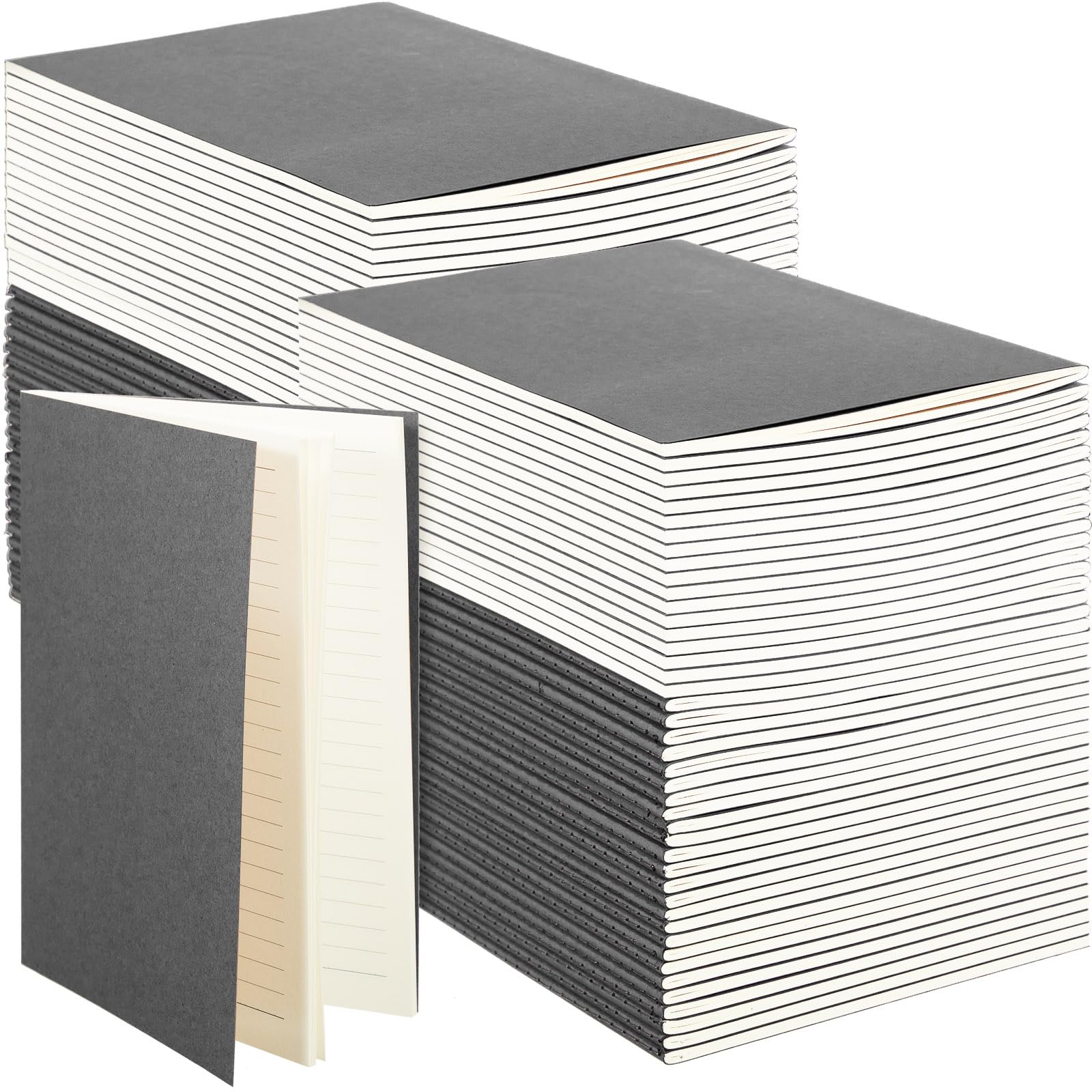 Sepamoon 150 Pack Kraft Notebook Journals 5.82 Inch x 4.13 Inch A6 Softcover Notebooks Bulk for Kids Student Writing Sketch Travel Journal Office Notepad with 48 Pages 24 Sheets, Lined(Dark Gray)
