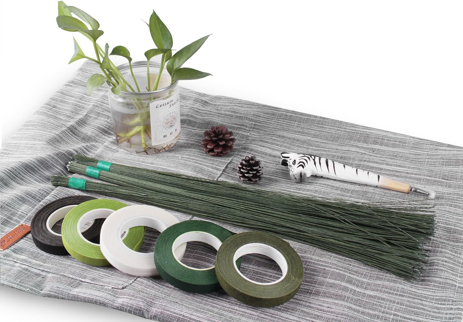 Flower Arrangement Supplies Floral Wires & Tapes - Dark Green Stem Wires 18 Gauge, 22 Gauge and 26 Gauge,with 5 Rolls Different Colors Floral Tapes