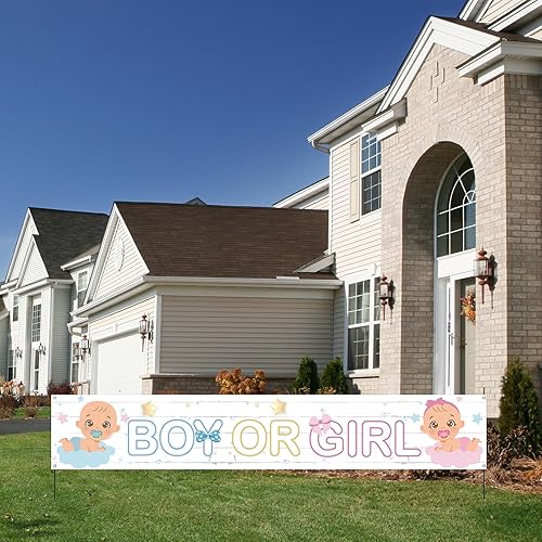 Miniatura 7 de INNORU Cartel de fondo grande para niño o niña, letrero de jardín para fiesta de revelación de género, cartel de jardín con él o ella, suministros