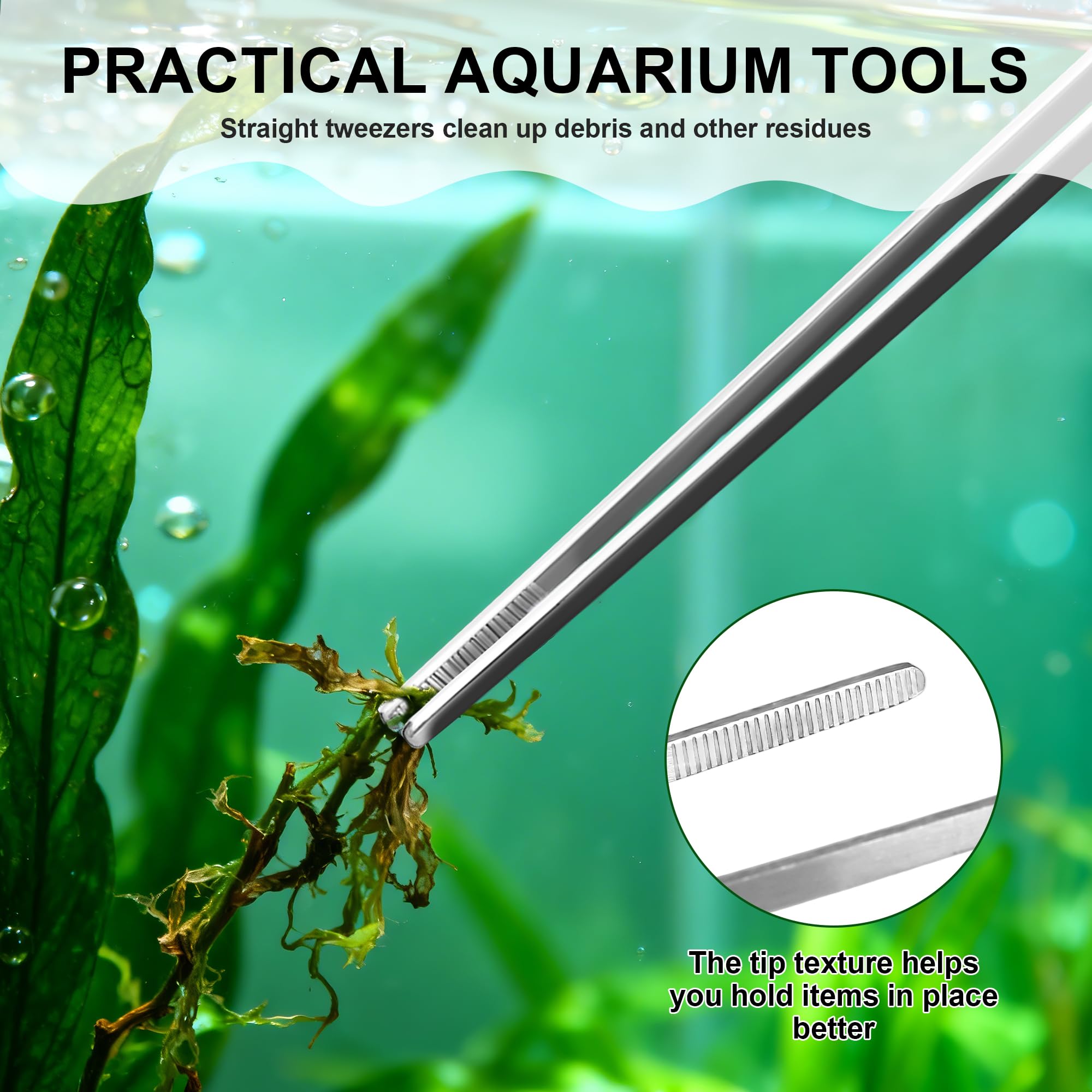 6 en 1 Aquarium Kit Outil, Acier Inoxydable Pince, Ciseau et Épuisette Aquarium, Accessoires Aquariums pour Élagage d'herbe d'eau dans Réservoir Poissons et Plantes d'Aquarium(Argenté)