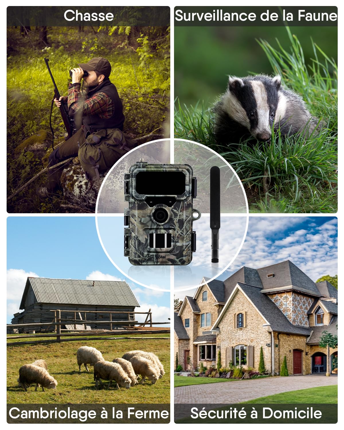 Rollei Camera de Chasse 4G 4K avec Carte Sim/Carte SD 32Go/App Mobile | Caméra Chasse Connectée Smartphone avec Détecteur de Mouvement Infrarouge Vision Nocturne Animaux Camera avec Batterie IP66