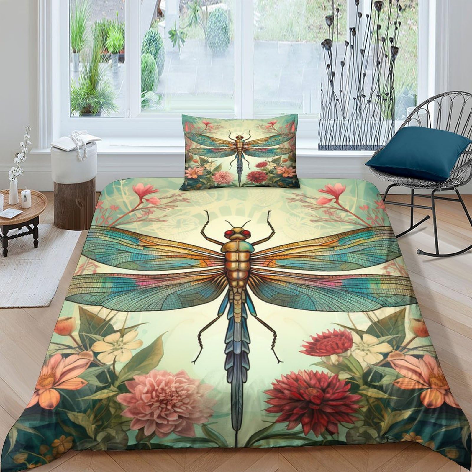 Housses de couettes libellule 3D anti-plis en microfibre douce