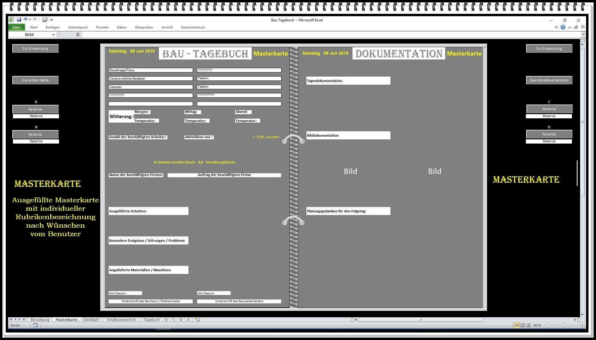 Digitales Bautagebuch Software für Bauführer und Bauherren Handbuch zur Dokumentation nach HOAI Vorlage am Bau für Bauberichte Bauherrentagebuch. Geschenkidee für Bauherren