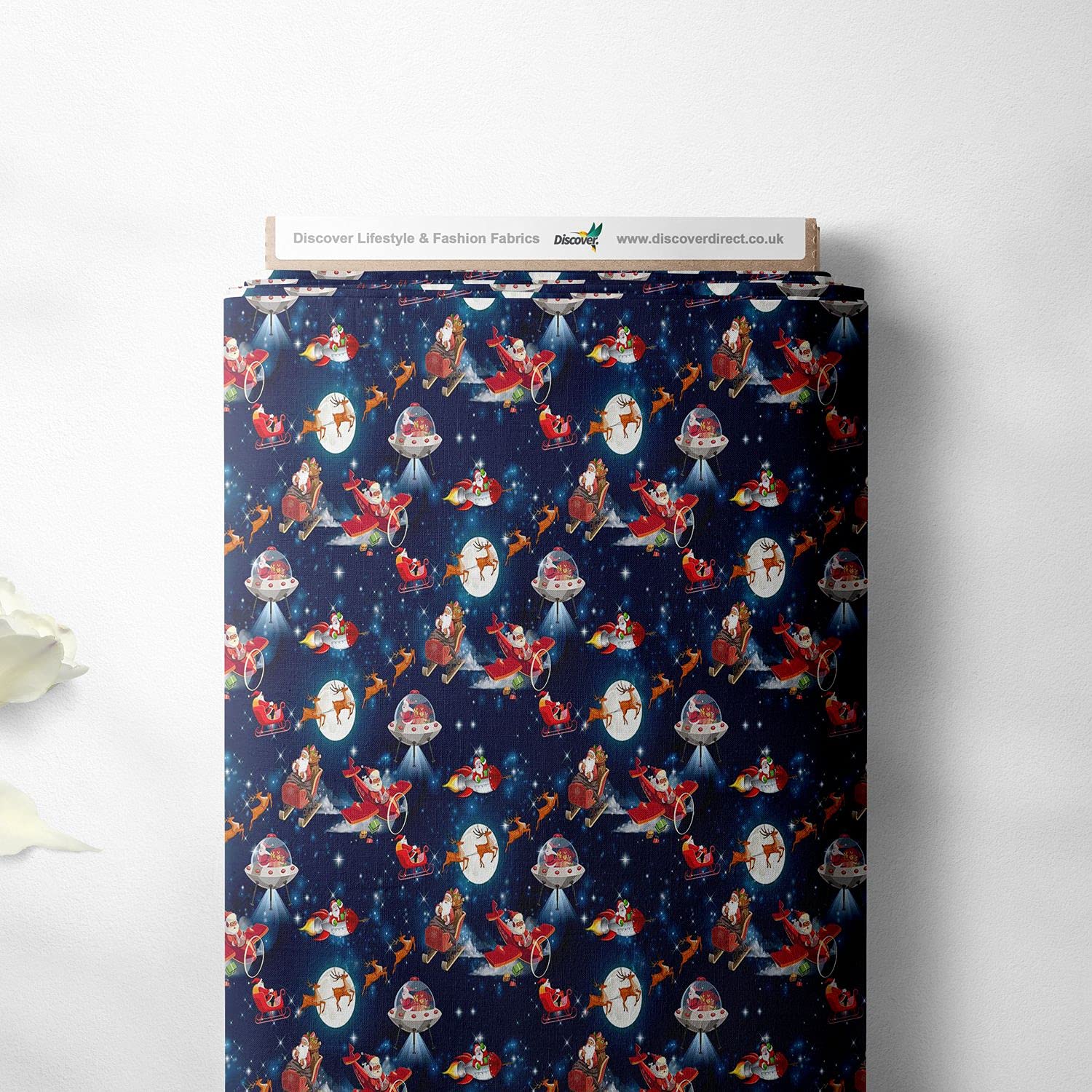 100% Cotton Christmas Xmas Crafty Prints for Children Kids Crafts Quilting Fabric Material | 55" - 140 cm Wide (Per Quarter, Flying Santa)